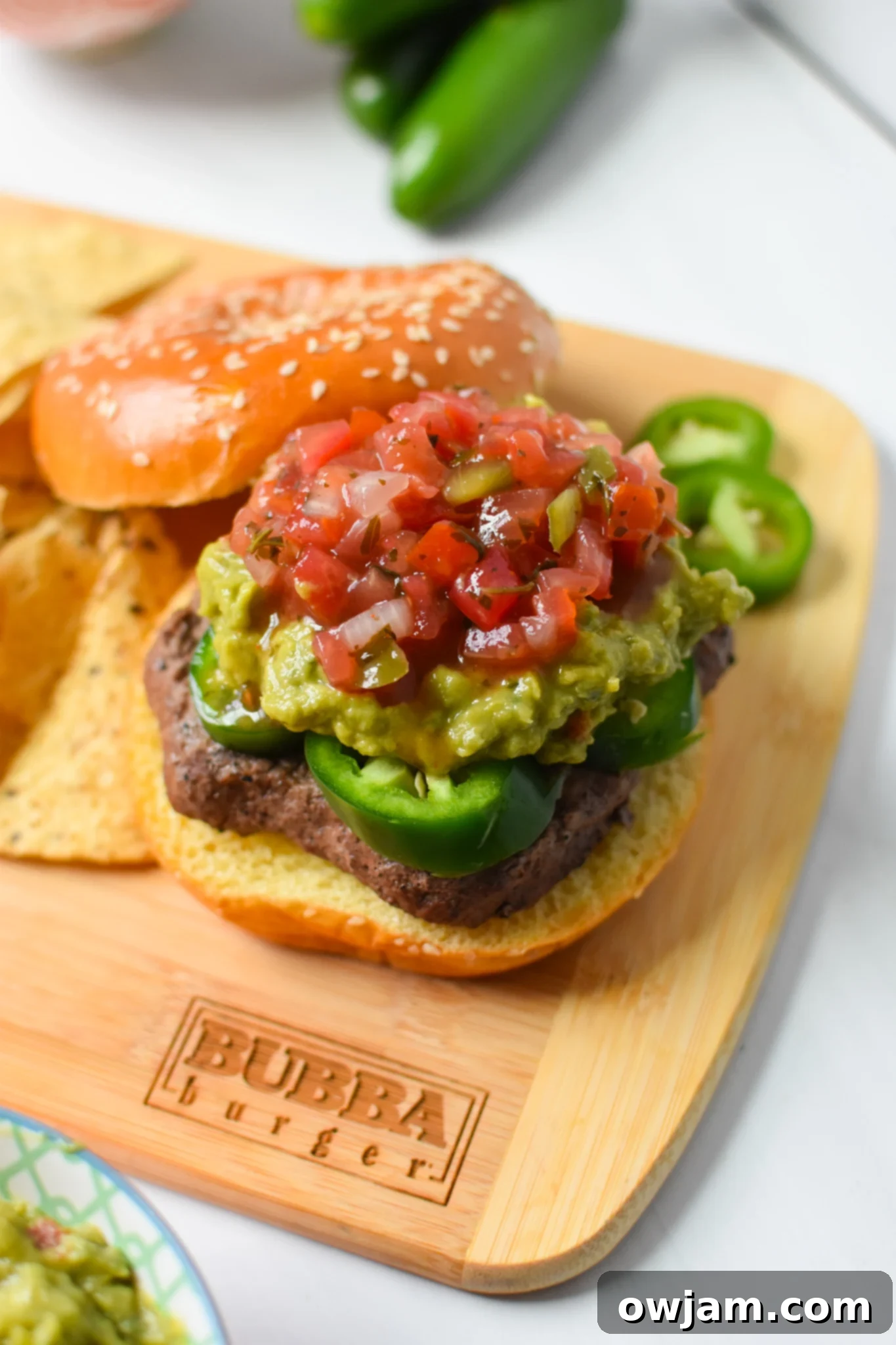 Tex Mex Burger 4 Tex Mex Burger ingredients laid out on a cutting board.