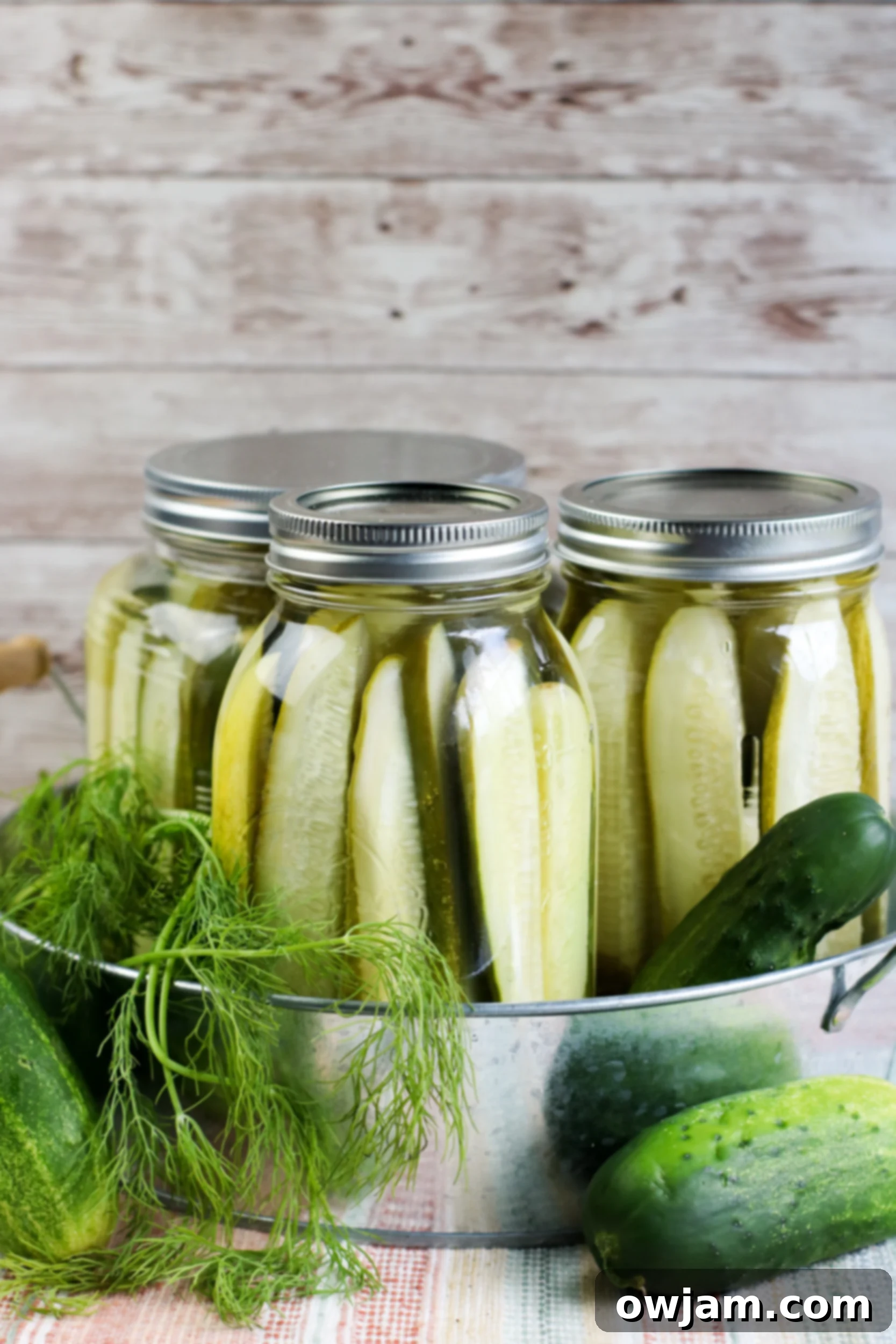 Refrigerator Dill Pickles in a jar.