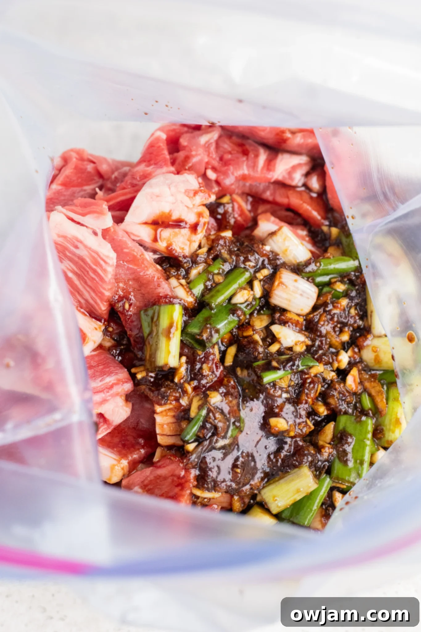 Bulgogi Zoodle Bowl 8 Beef Bulgogi with Zucchini Noodles marinade in a ziplock.