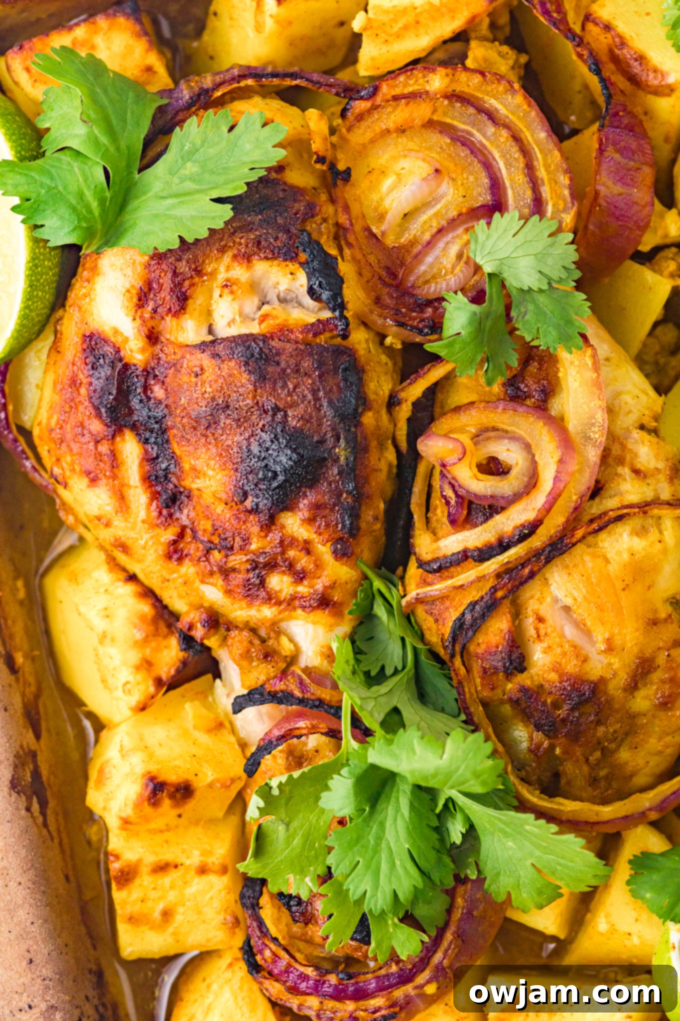 Air Fryer Tandoori Chicken Legs with fresh cilantro and lime wedges.