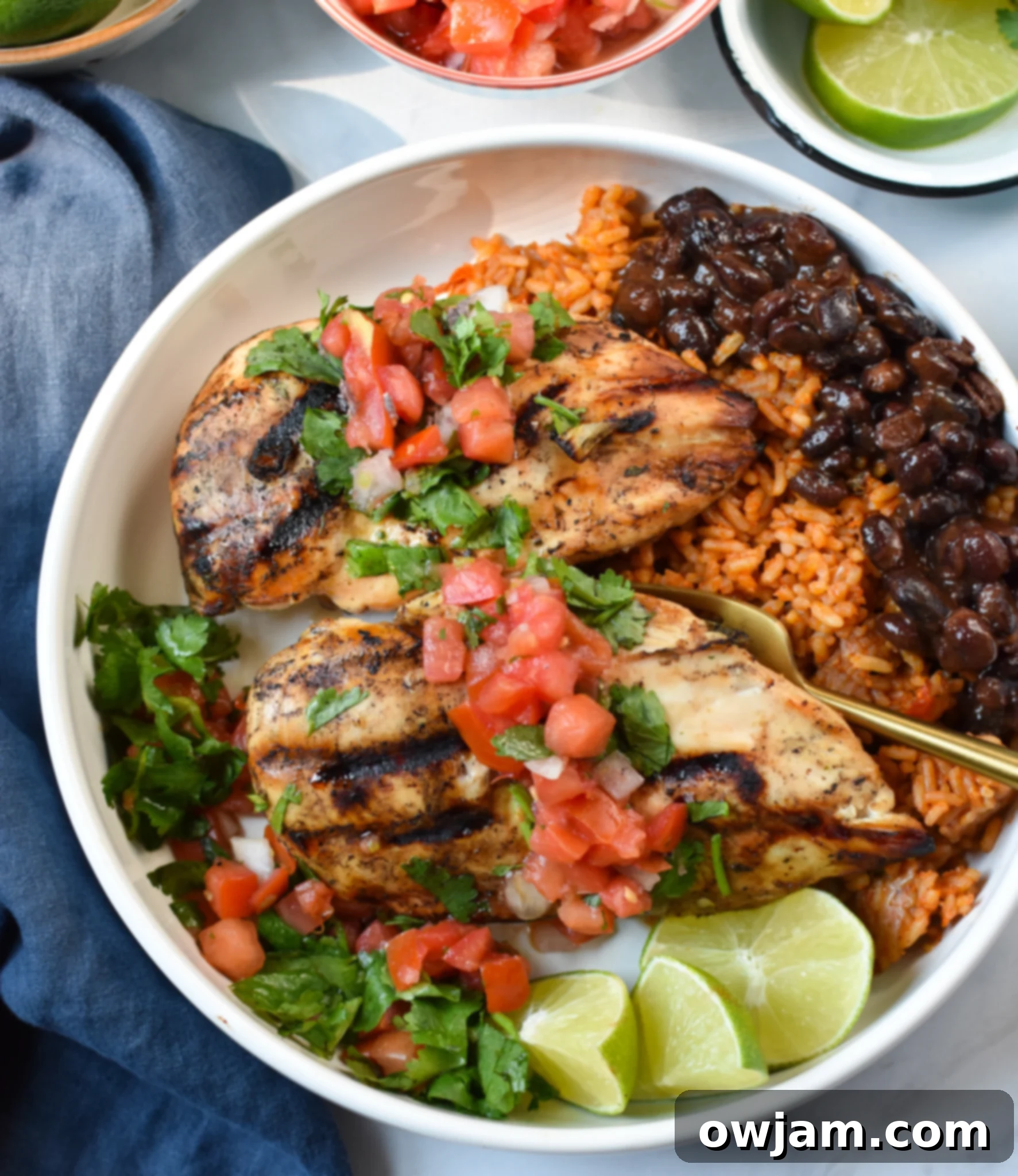 Margarita Marinated Grilled Chicken 7 Sliced Margarita Grilled Chicken showing its tender, juicy interior, ready to be enjoyed with a fork.