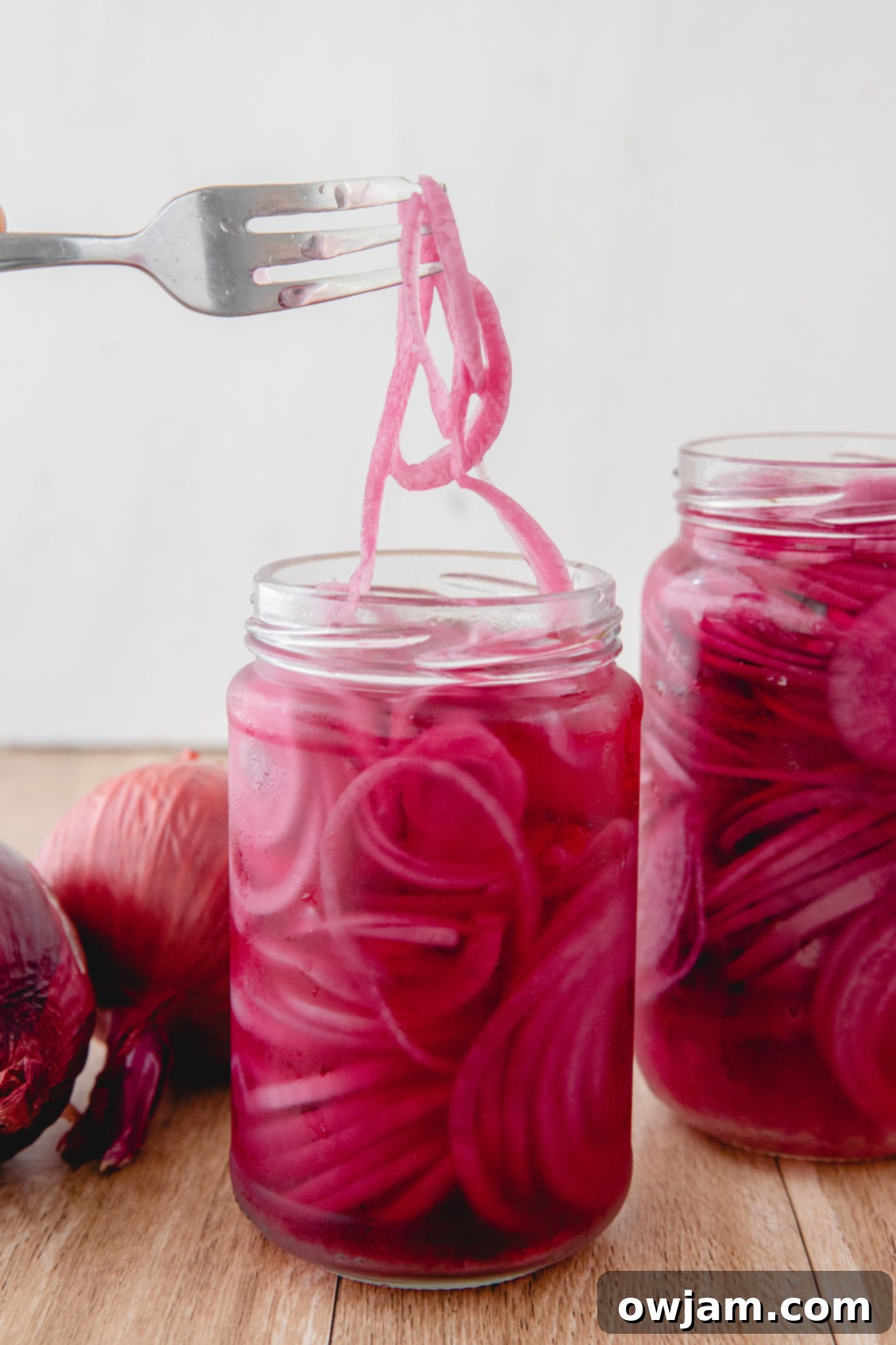 Quick Pickled Red Onions in jar.