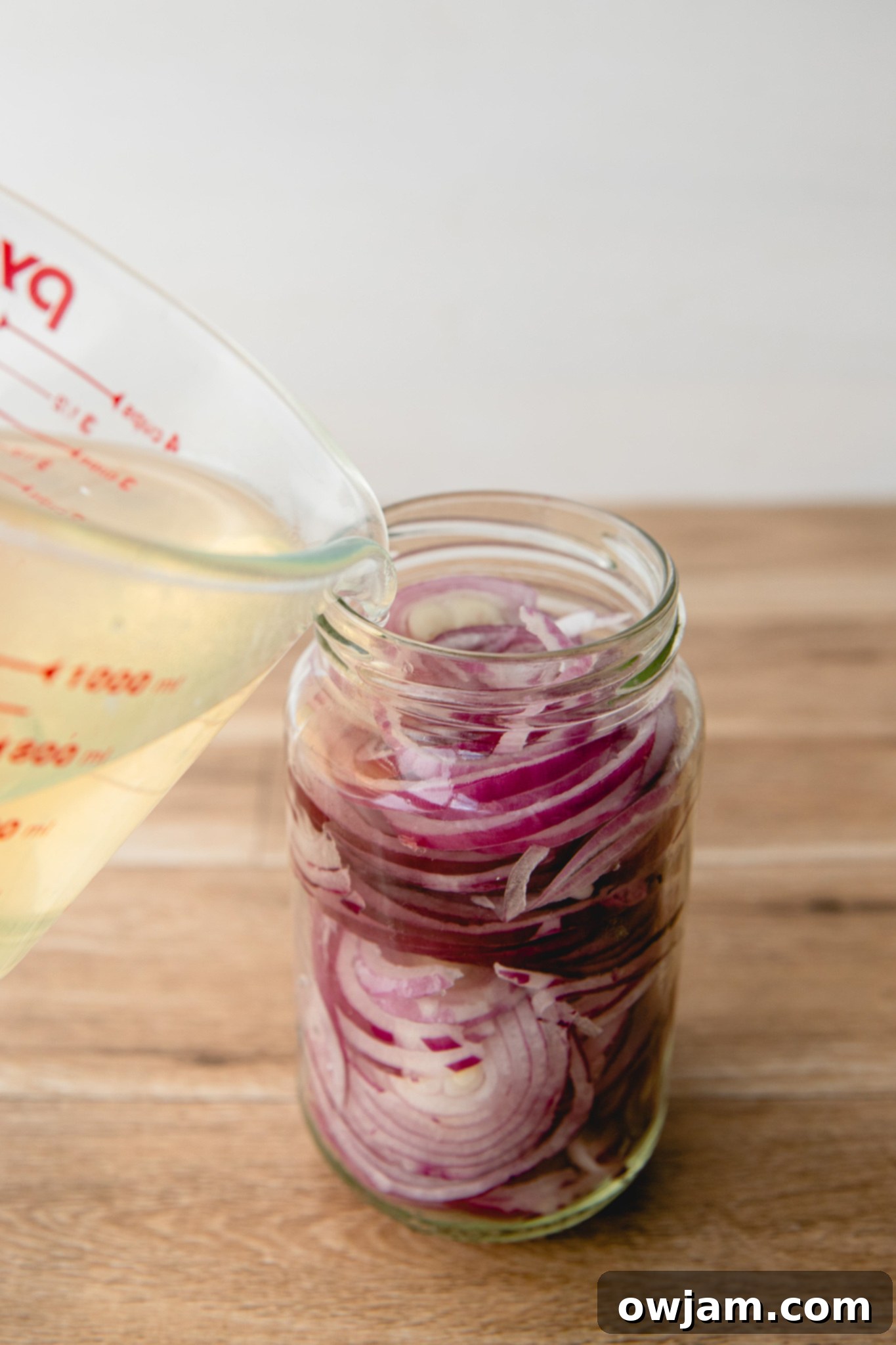Quick Pickled Red Onions with hot water.