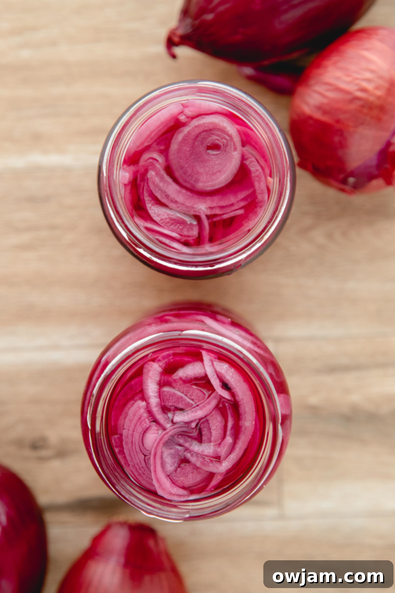 Quick Pickled Red Onions in mason jars. 