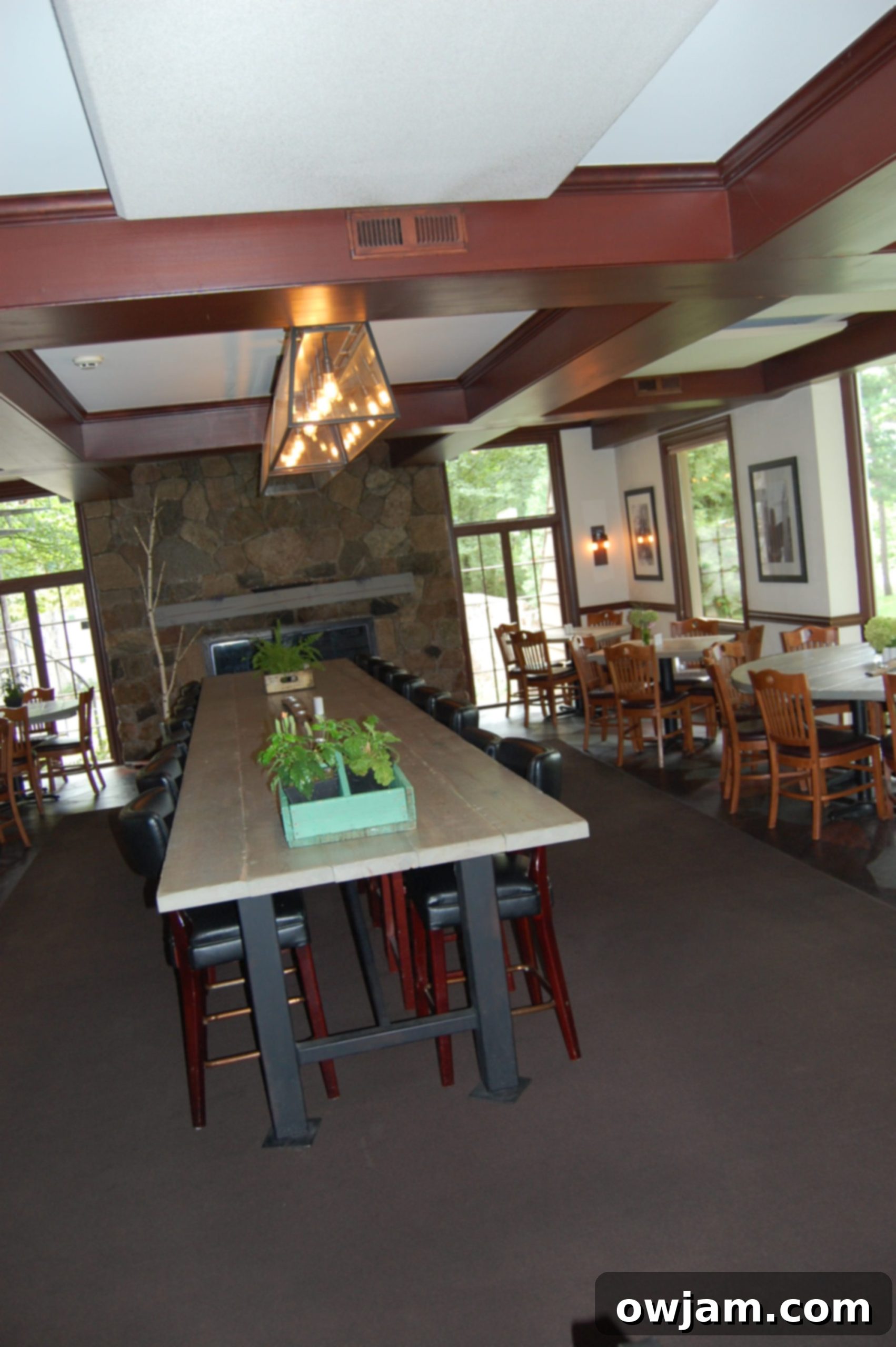 Rustic interior of Mission Table restaurant, part of Jolly Pumpkin