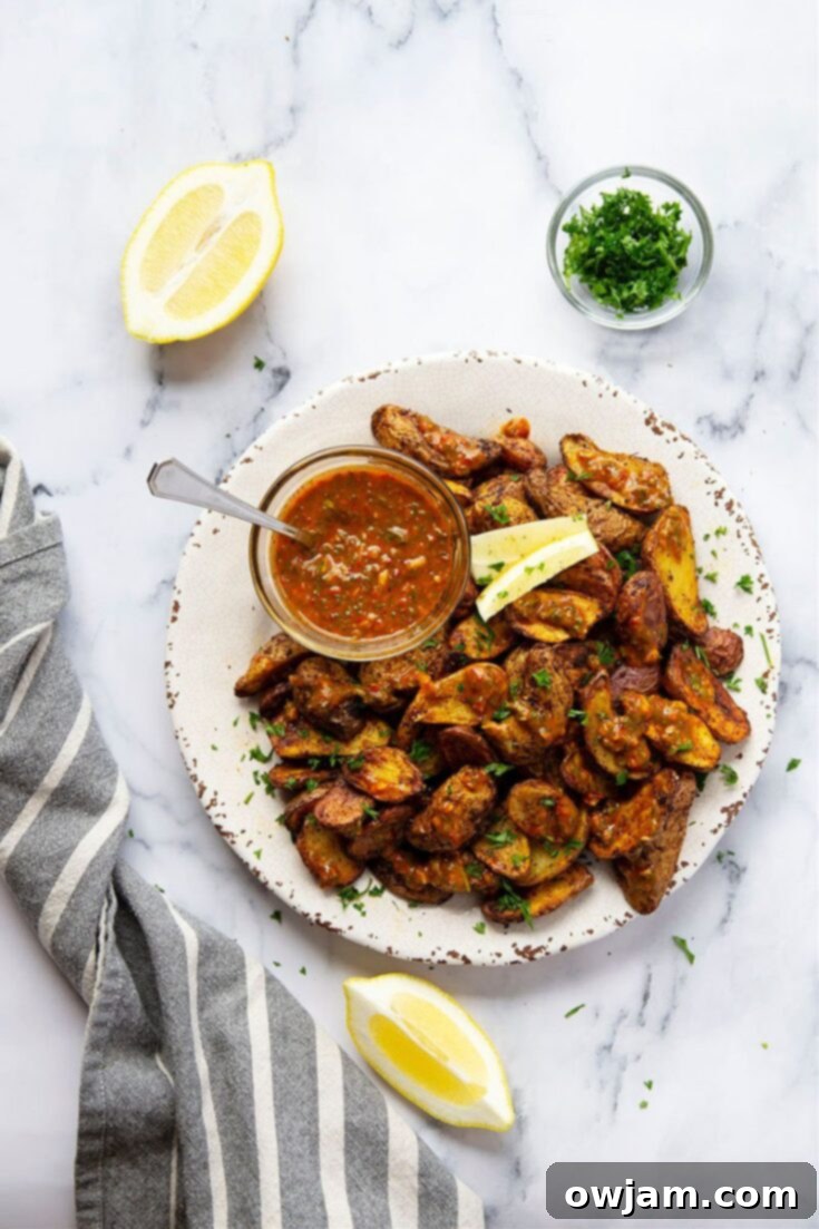 Air Fryer Fingerling Potatoes with Harissa Chimichurri
