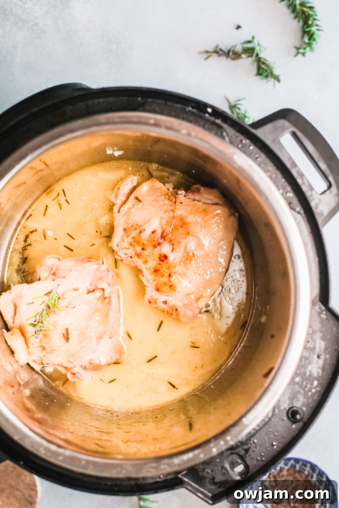 Delicious Instant Pot Creamy Rosemary Chicken 7 Instant Pot Creamy Rosemary Chicken with creamy sauce stirred in.