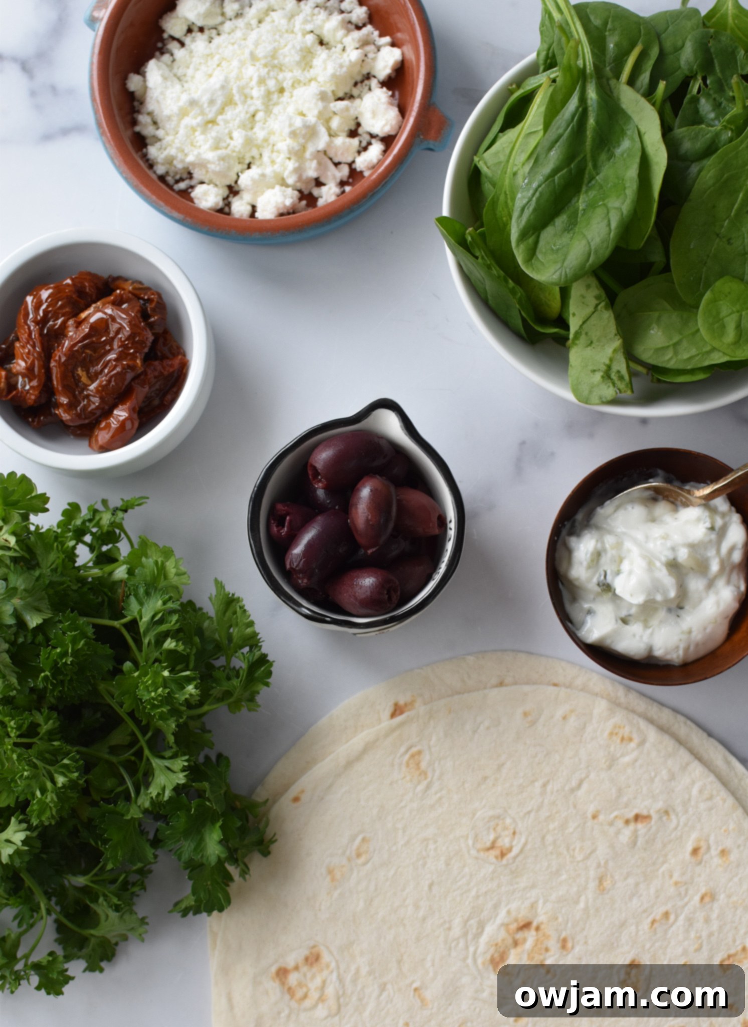 Easy Cheesy Veggie Quesadillas 3 Easy Vegetarian Quesadilla Recipe ingredients laid out.