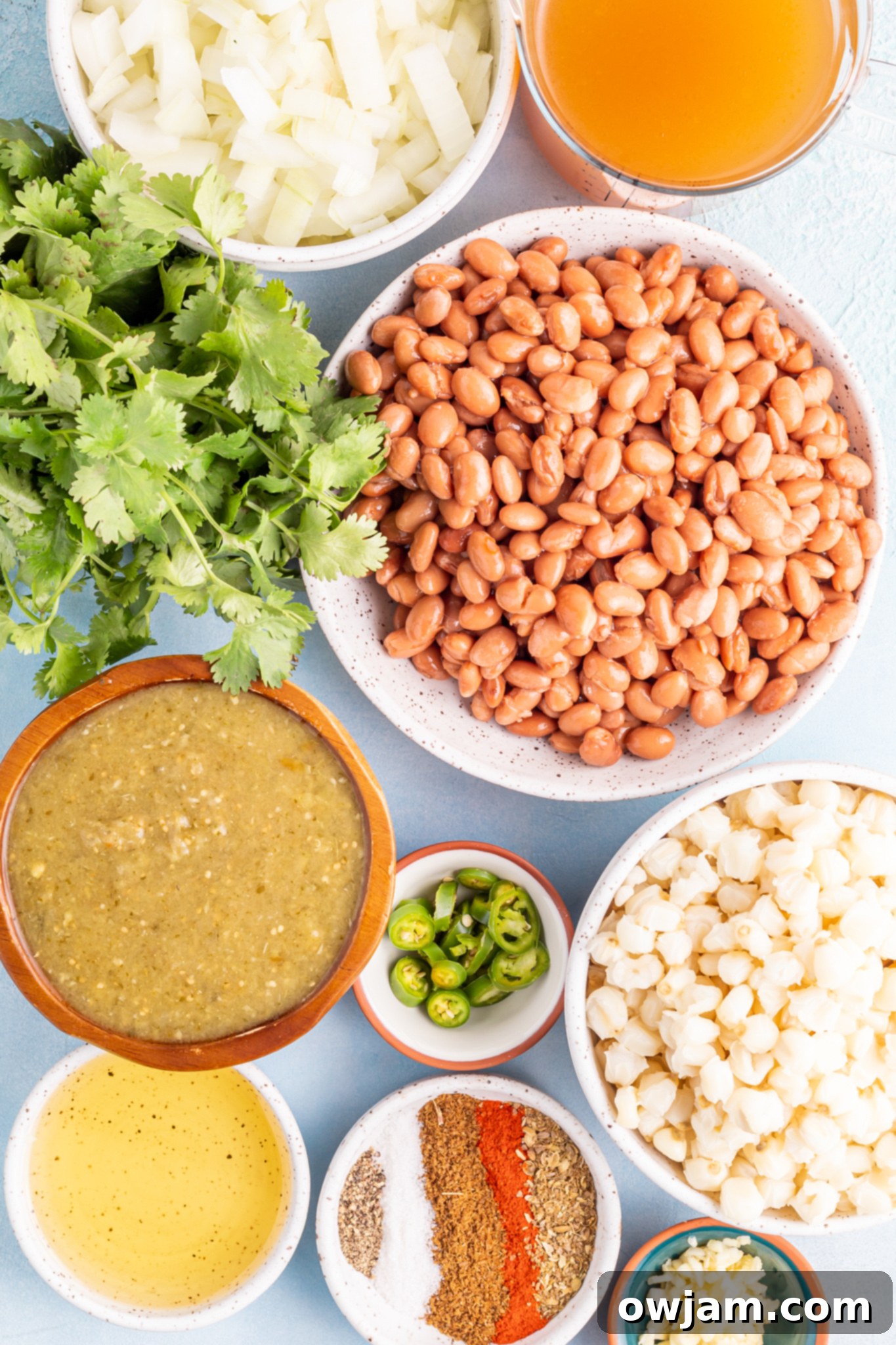 Comforting Pinto Bean Soup 3 Vegan Pinto Bean Soup ingredients laid out on a table.
