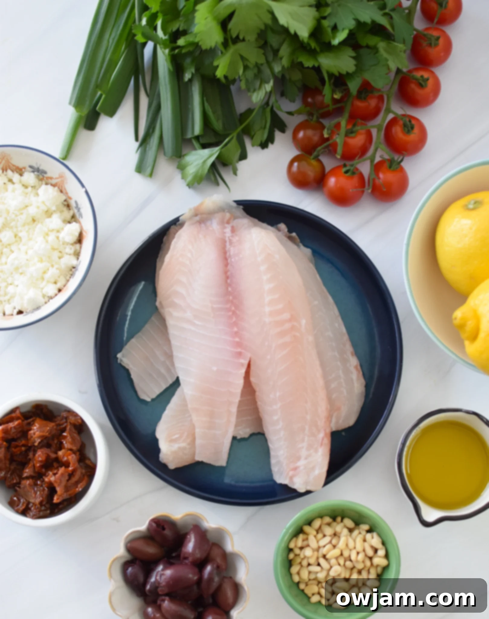 Greek Baked Tilapia with ingredients. 