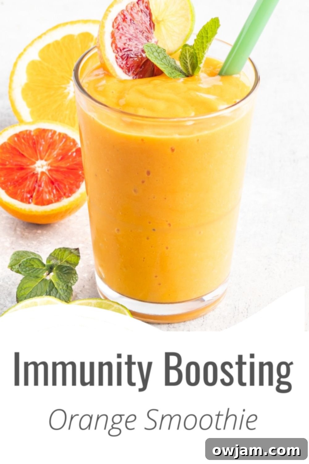 Promotional image for an Orange Smoothie Recipe with brand logo.
