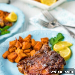 Maple Bourbon Glazed Pork Chops Recipe 14 Maple Bourbon Pork Chops Recipe on a blue plate.