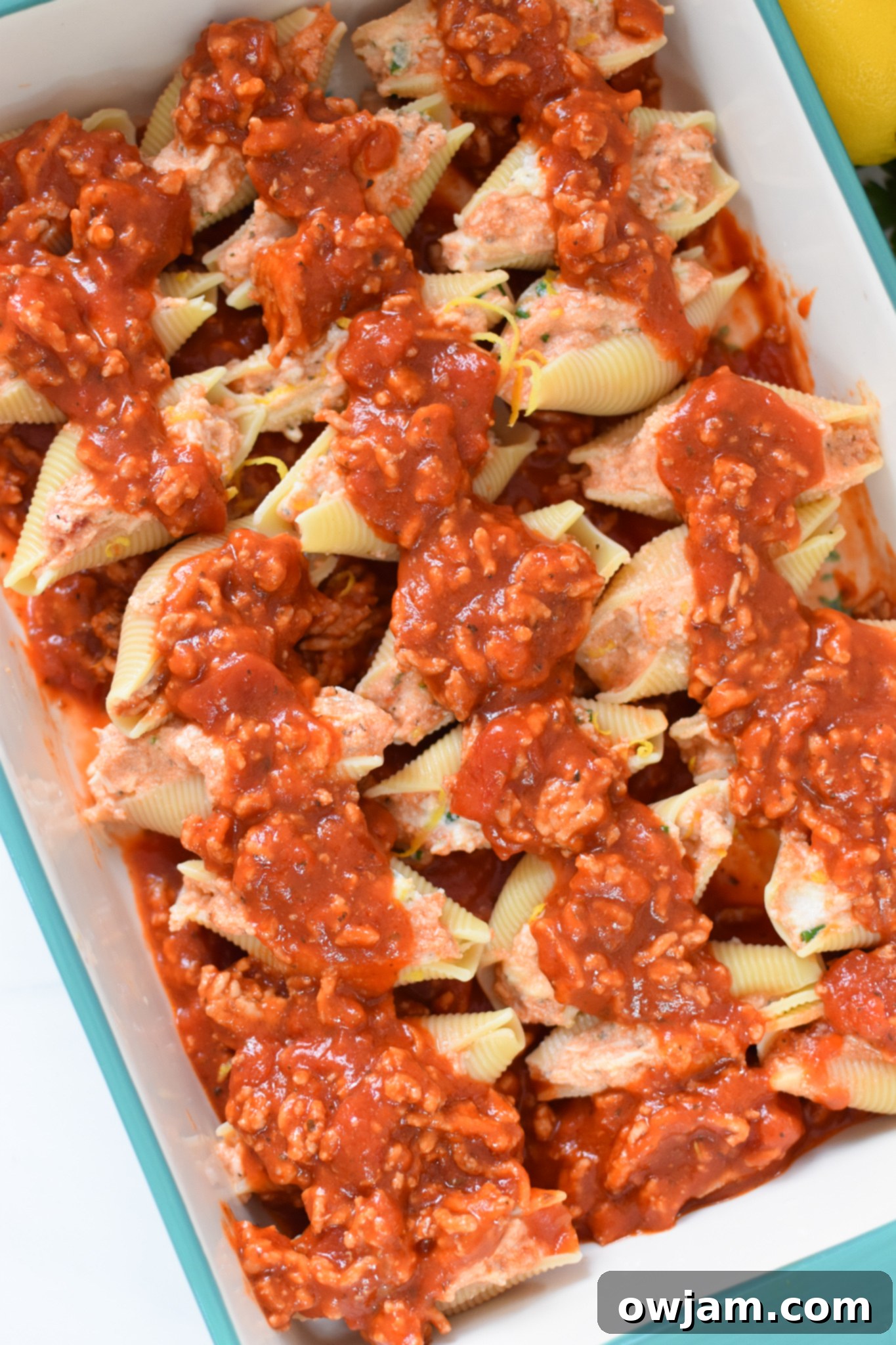 Veal Stuffed Shells with sauce.