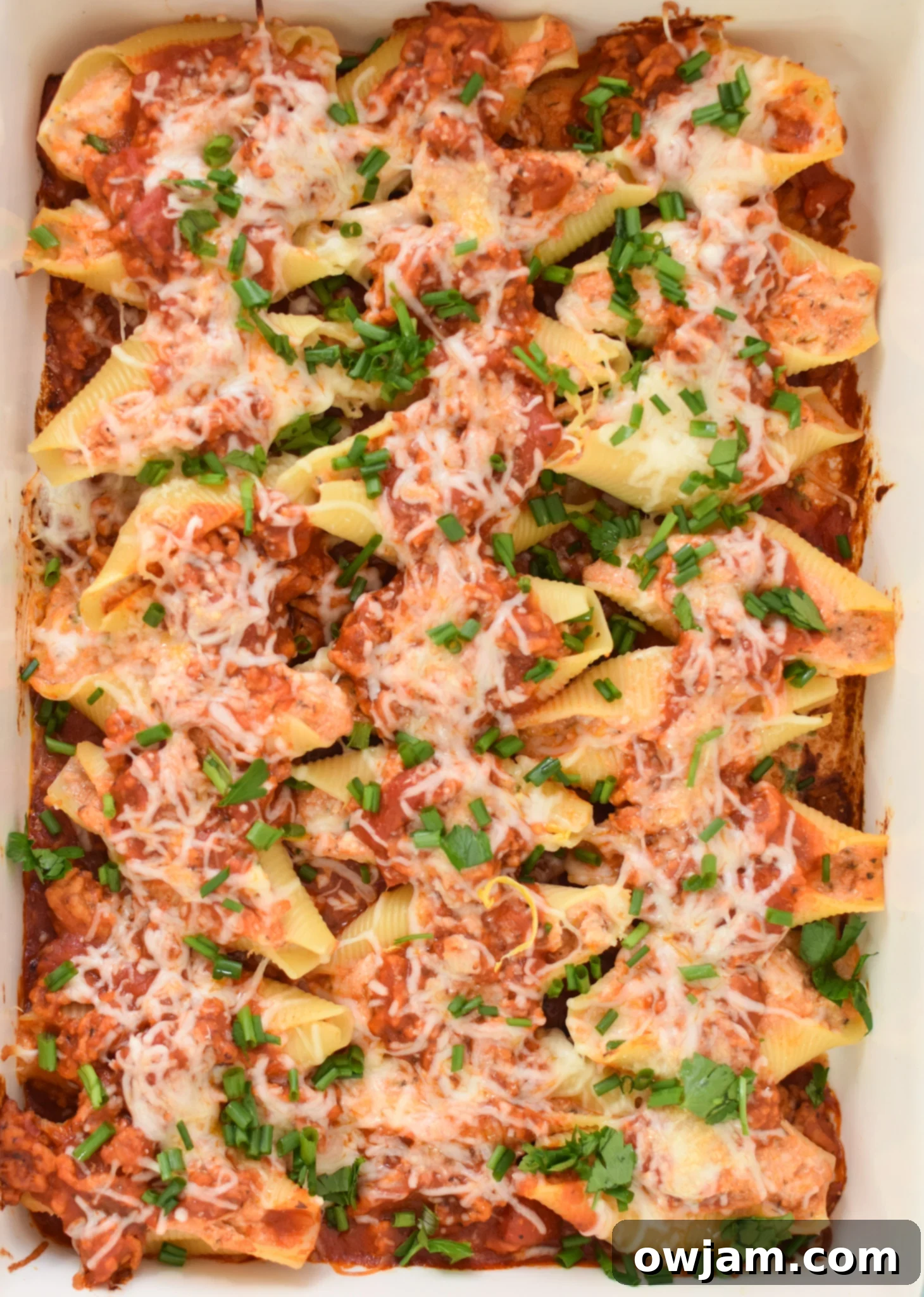 Veal Stuffed Shells in a baking dish.