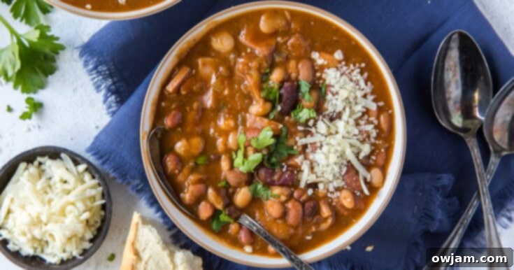 Hearty Instant Pot 15 Bean Soup in a rustic bowl