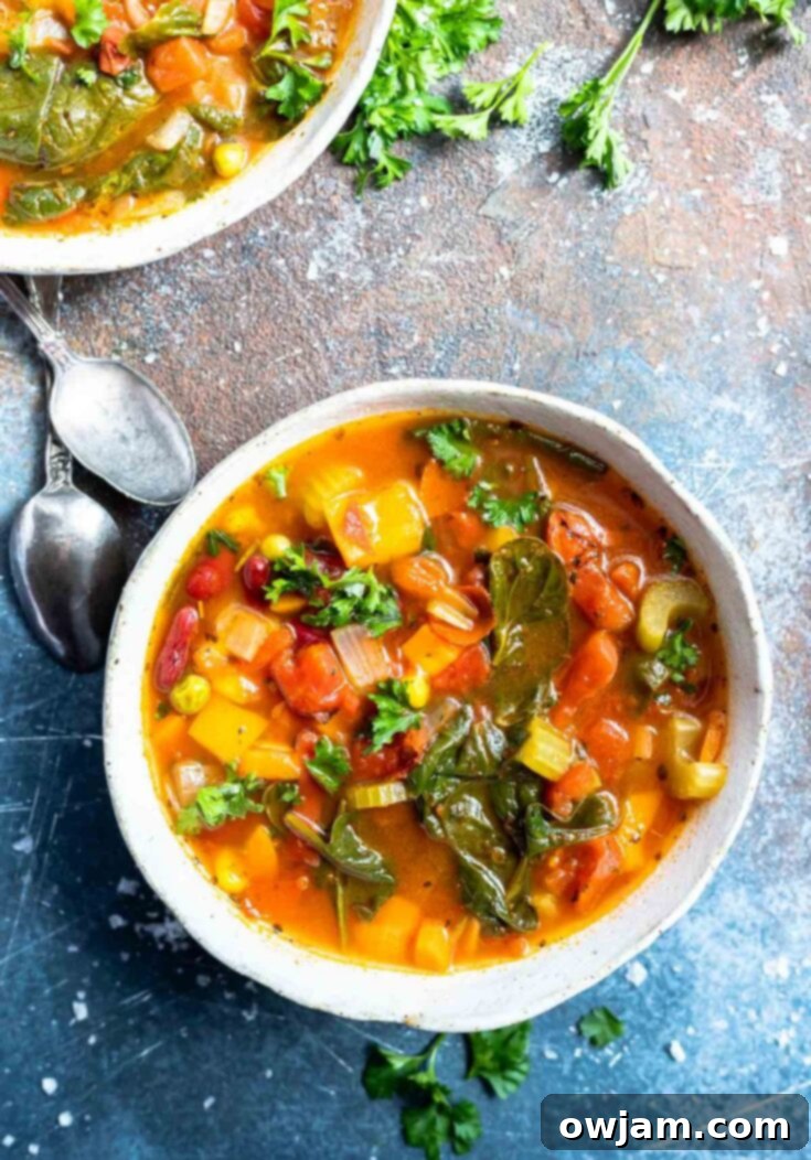 Bowl of colorful and Easy Vegetable Soup