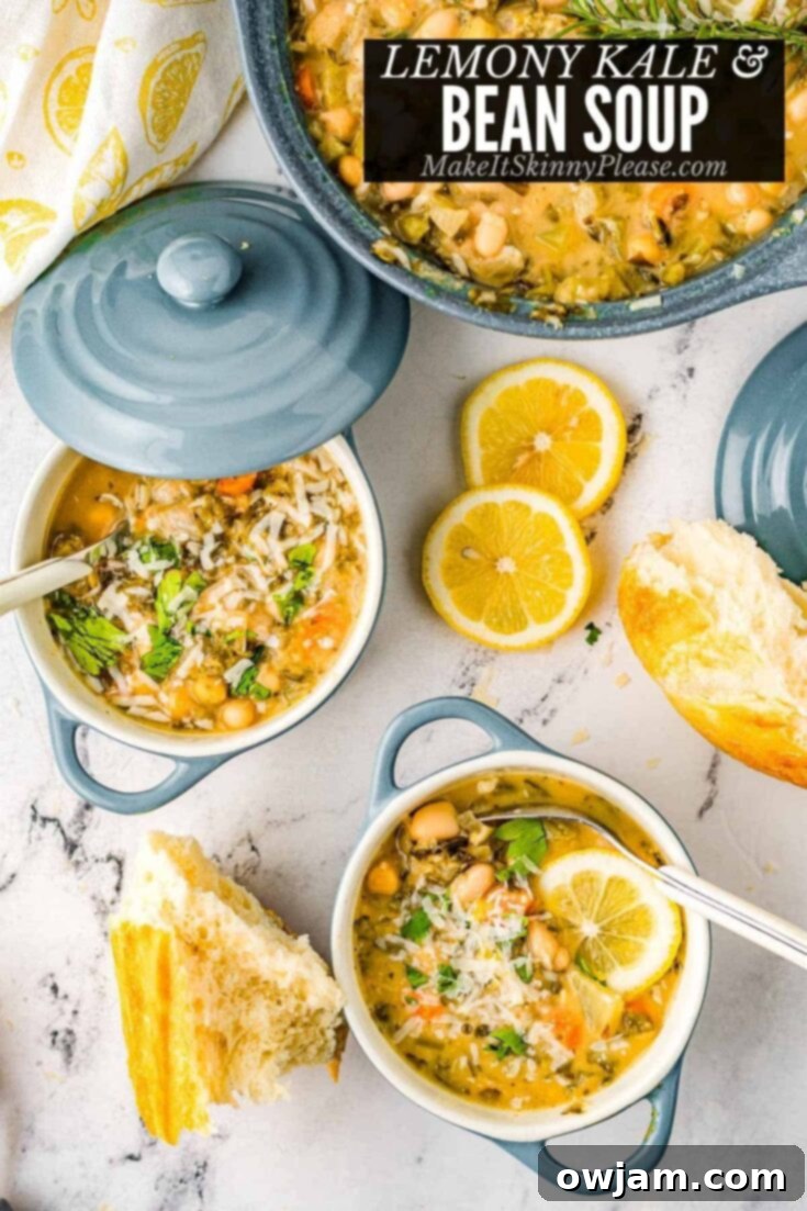 Bright Lemon Kale & White Bean Soup in a bowl
