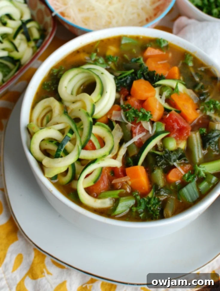 Fresh Spring Vegetable Minestrone soup in a bowl