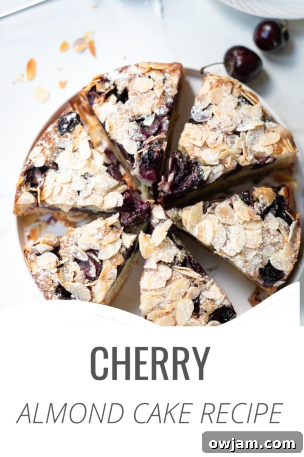 Fresh Cherry Almond Cake with acedarspoon.com logo, perfect for pinning.