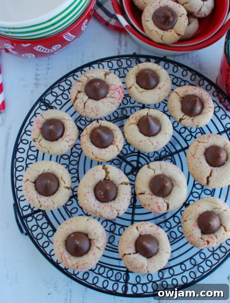 Peanut Butter Blossom Cookies on wire rack