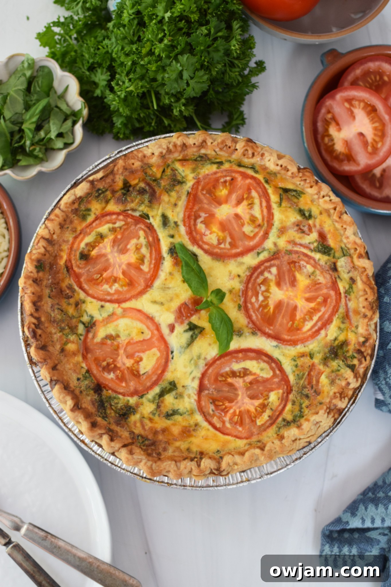 Caprese Quiche Lorraine Delight 2 Caprese Quiche Lorraine Recipe with basil.