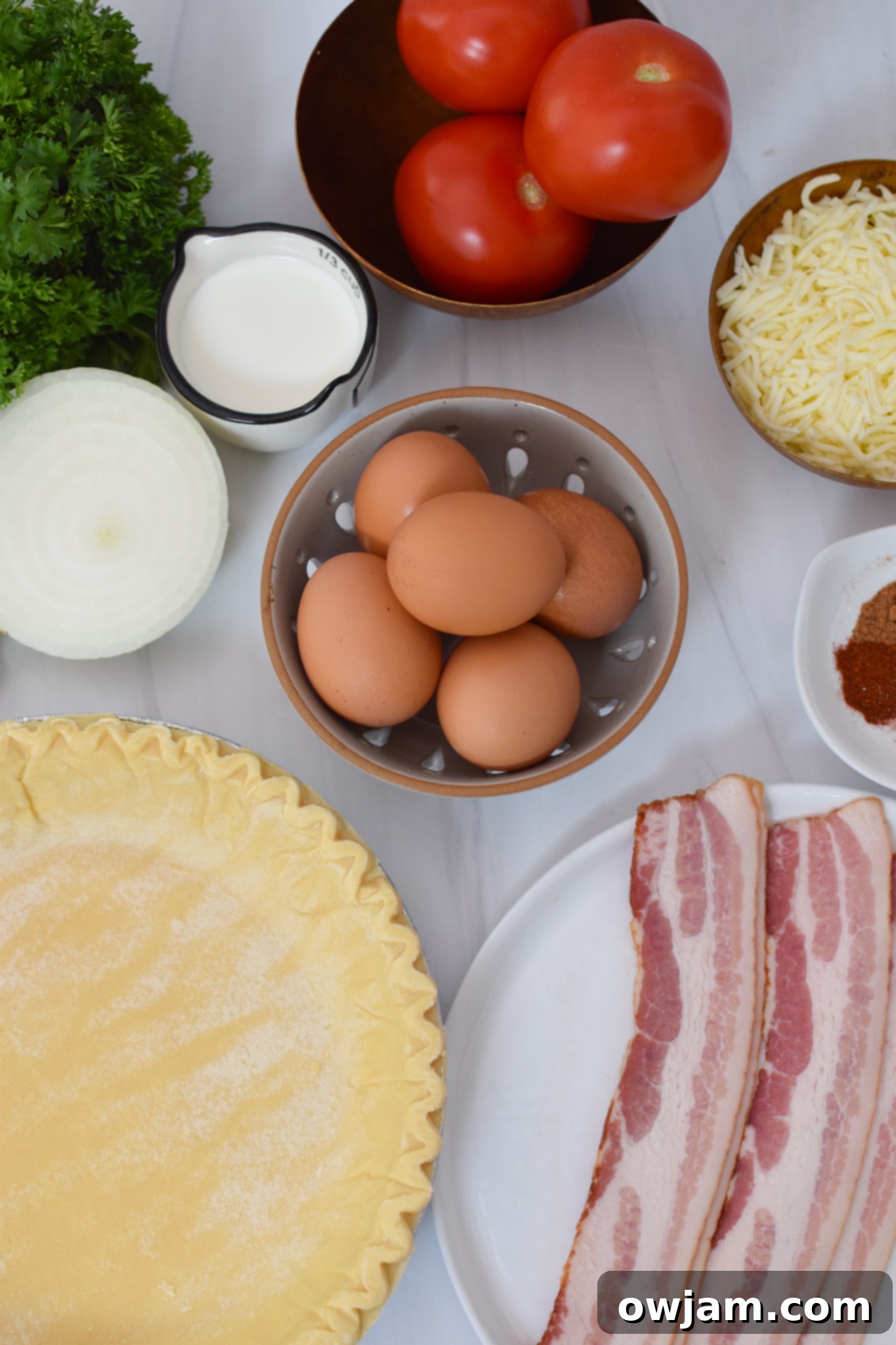 Caprese Quiche Lorraine Delight 3 Caprese Quiche Lorraine Recipe ingredients.