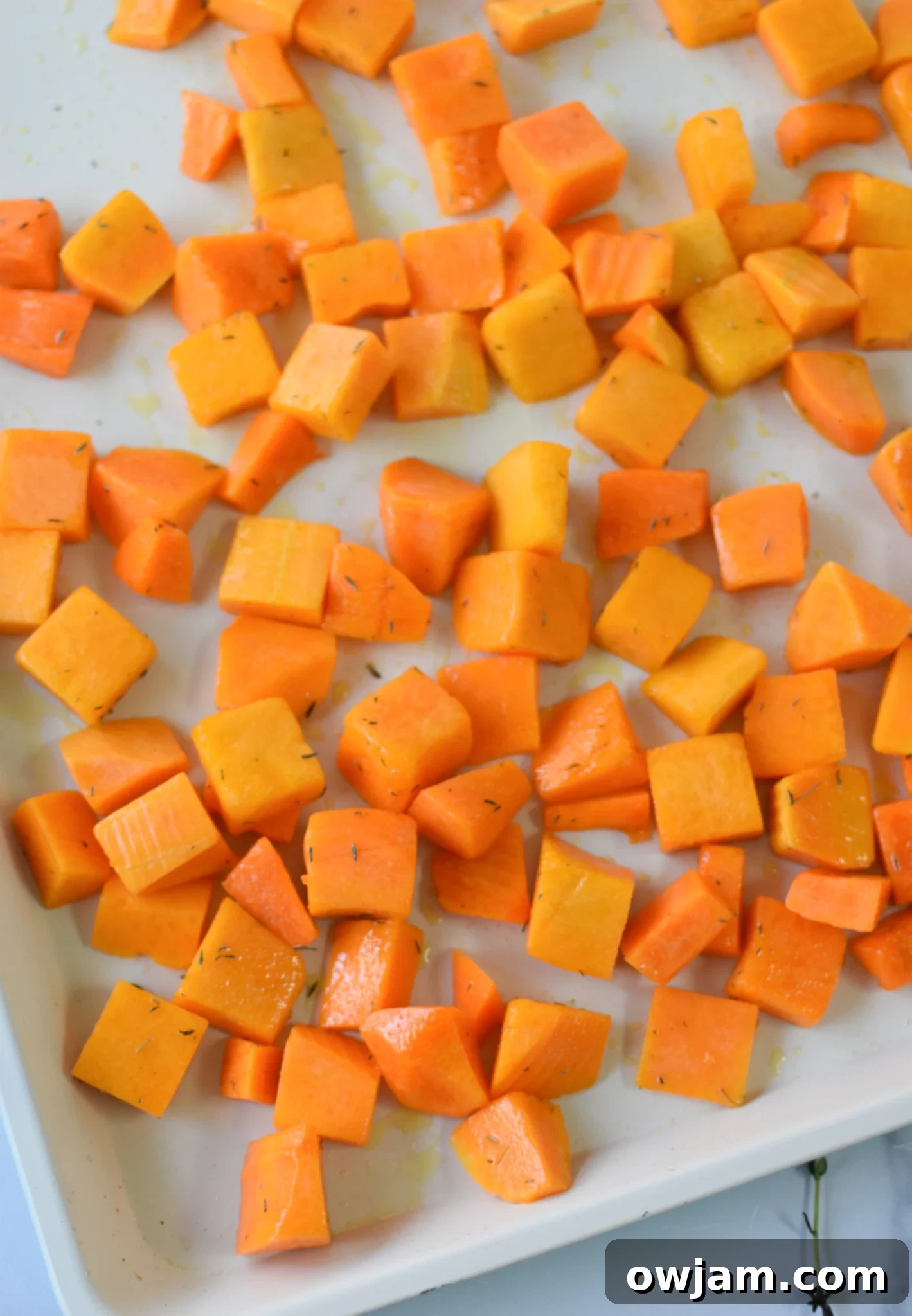 Golden Cheesy Butternut Squash Orzo 5 Cheesy Butternut Squash Orzo squash in a baking dish.