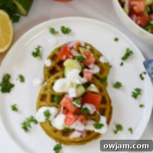 Falafel Waffles on a white plate.