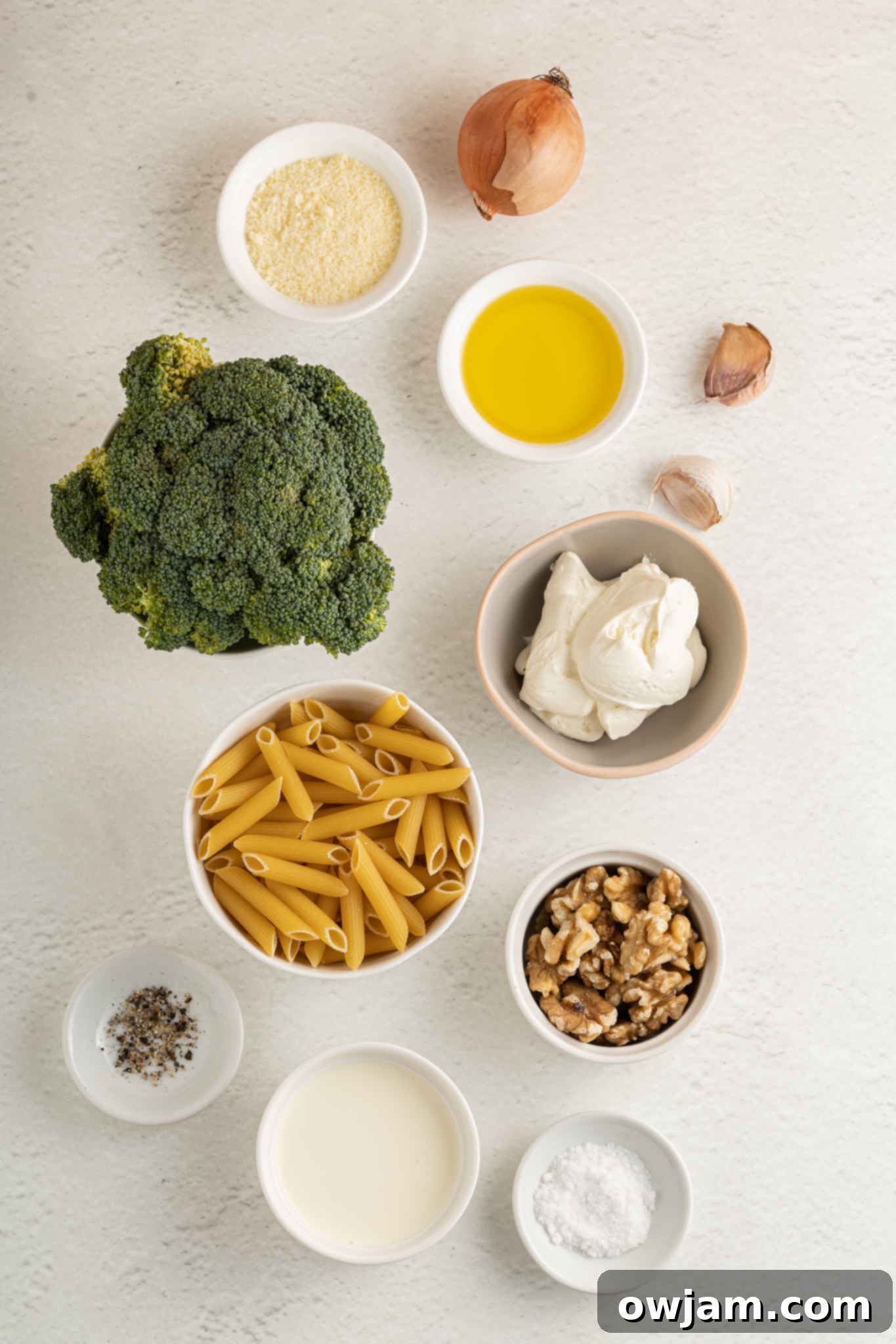 Creamy Broccoli Pasta Recipe ingredients. 
