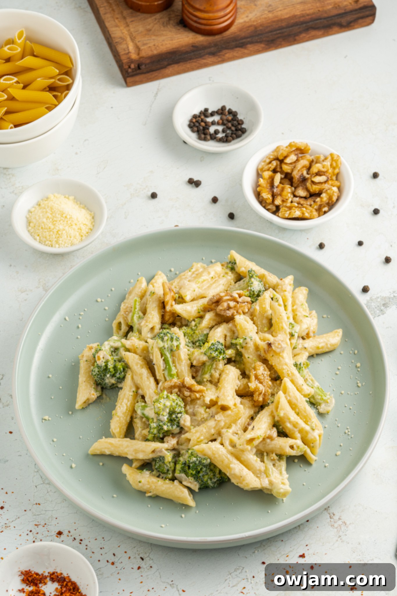 Creamy Broccoli Pasta Recipe pasta on a plate.