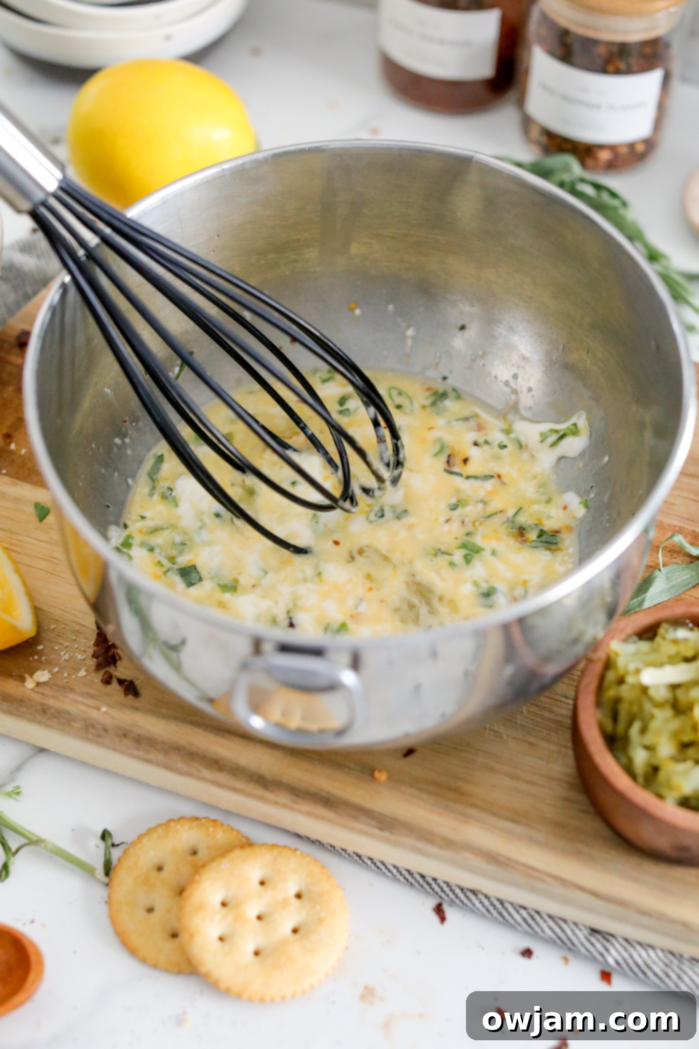 Effortless Crab Cake Perfection 5 Easy Crab Cake Recipe ingredients in a bowl.