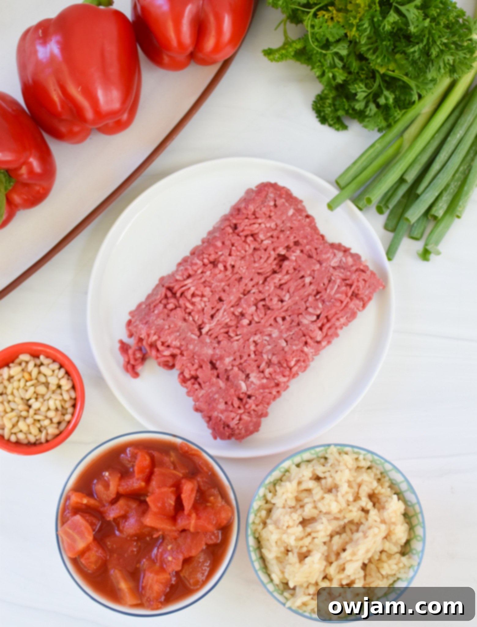 Mediterranean Ground Beef Stuffed Peppers ingredients.