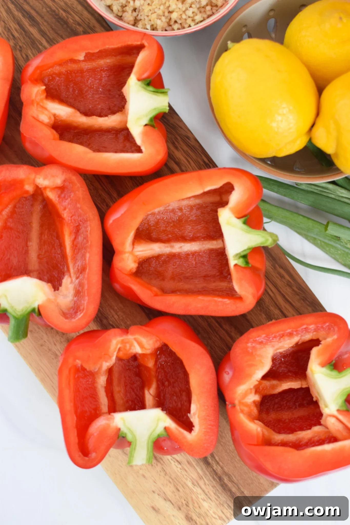 Vegan Stuffed Peppers Recipe sliced peppers.