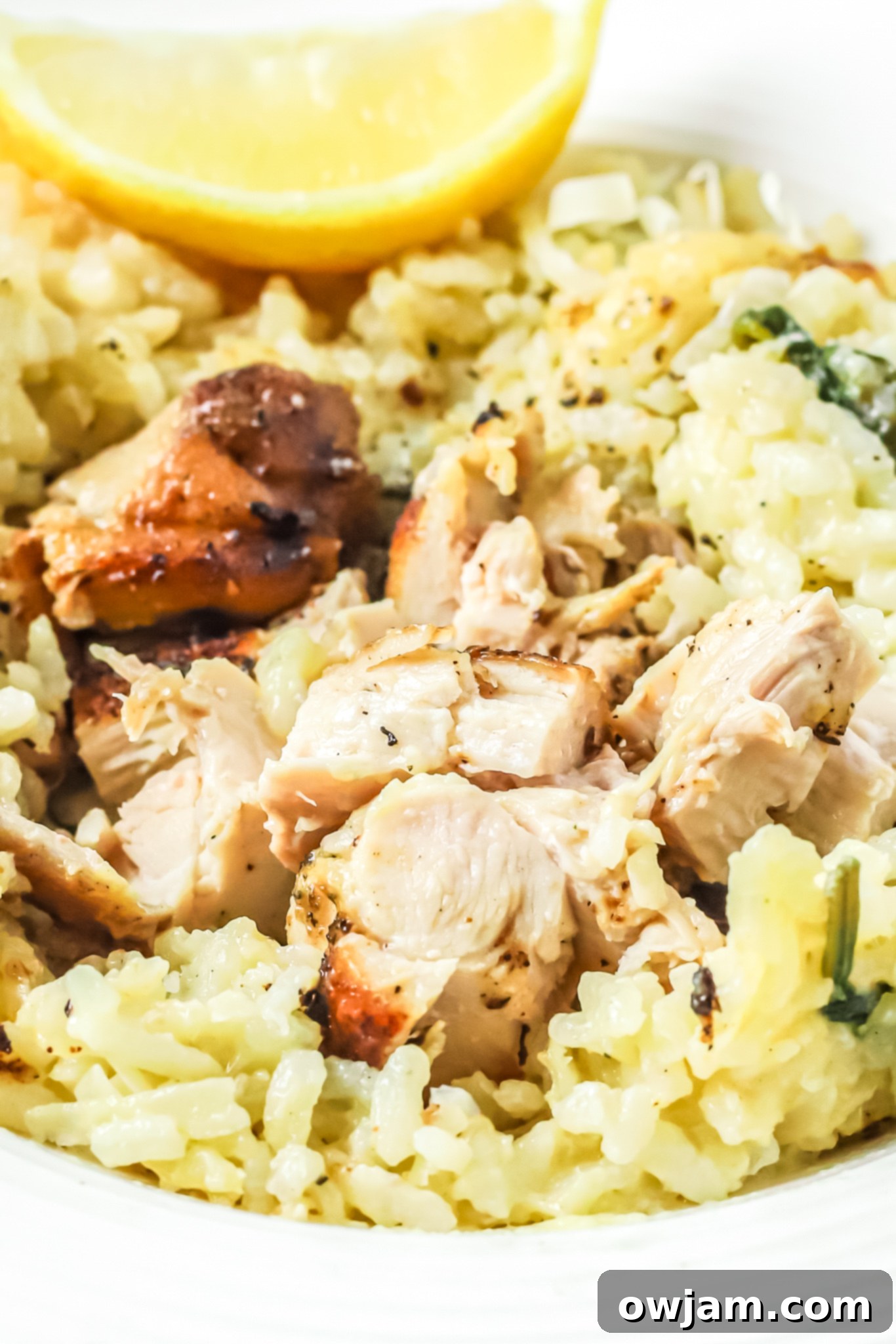 Oven Baked Chicken Thighs with Risotto with cut up chicken.