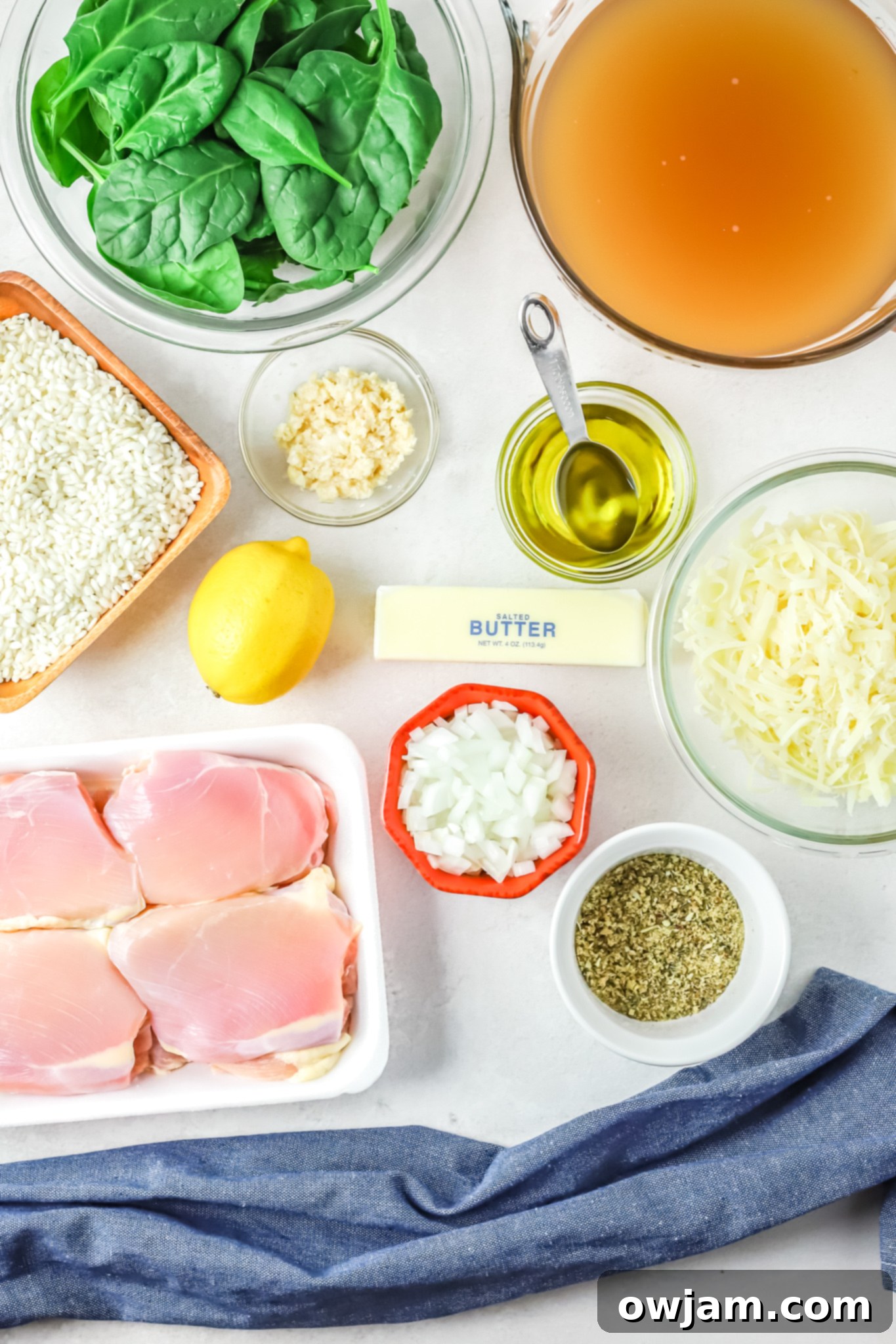 Oven Baked Chicken Thighs with Risotto ingredients. 