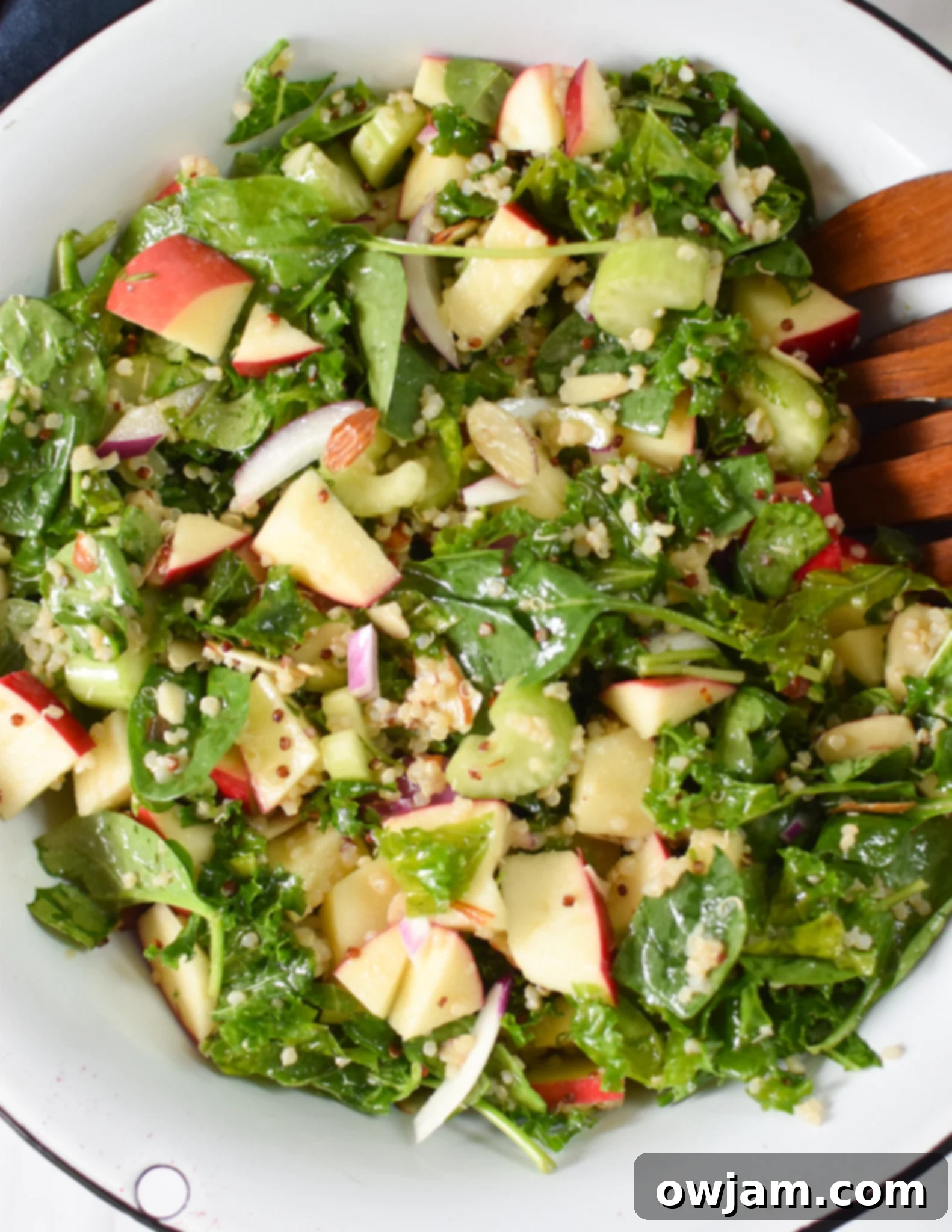 Nourishing Apple Kale Quinoa Salad 2 Apple Kale Quinoa Salad with wooden spoons.