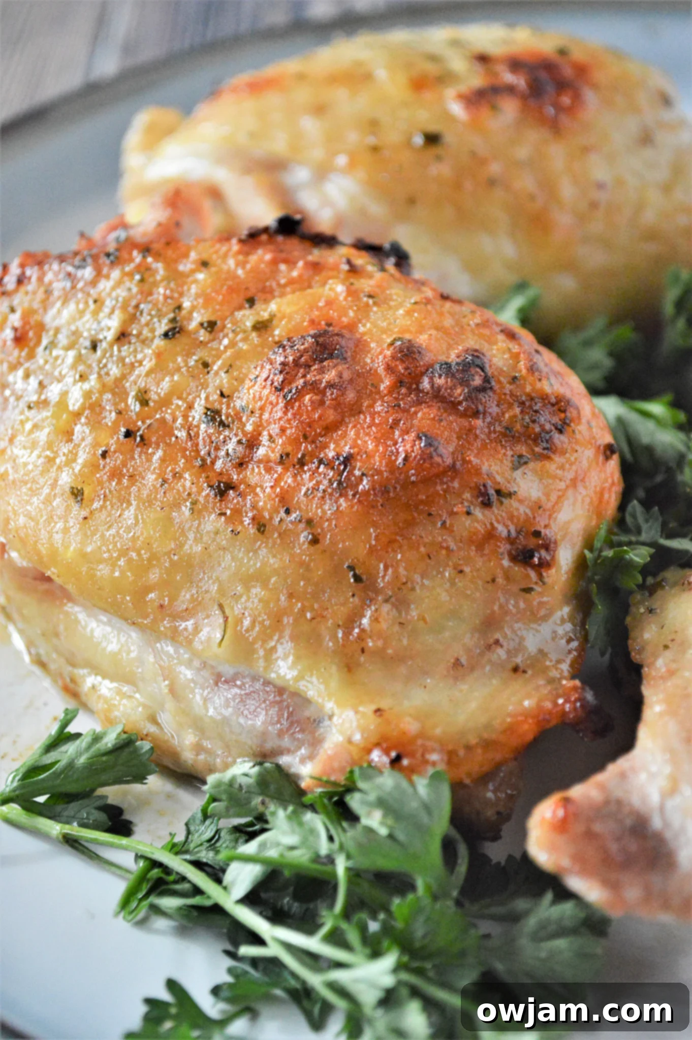 Zesty Ranch Chicken Thighs 4 Oven Baked Ranch Chicken Thighs with greens.
