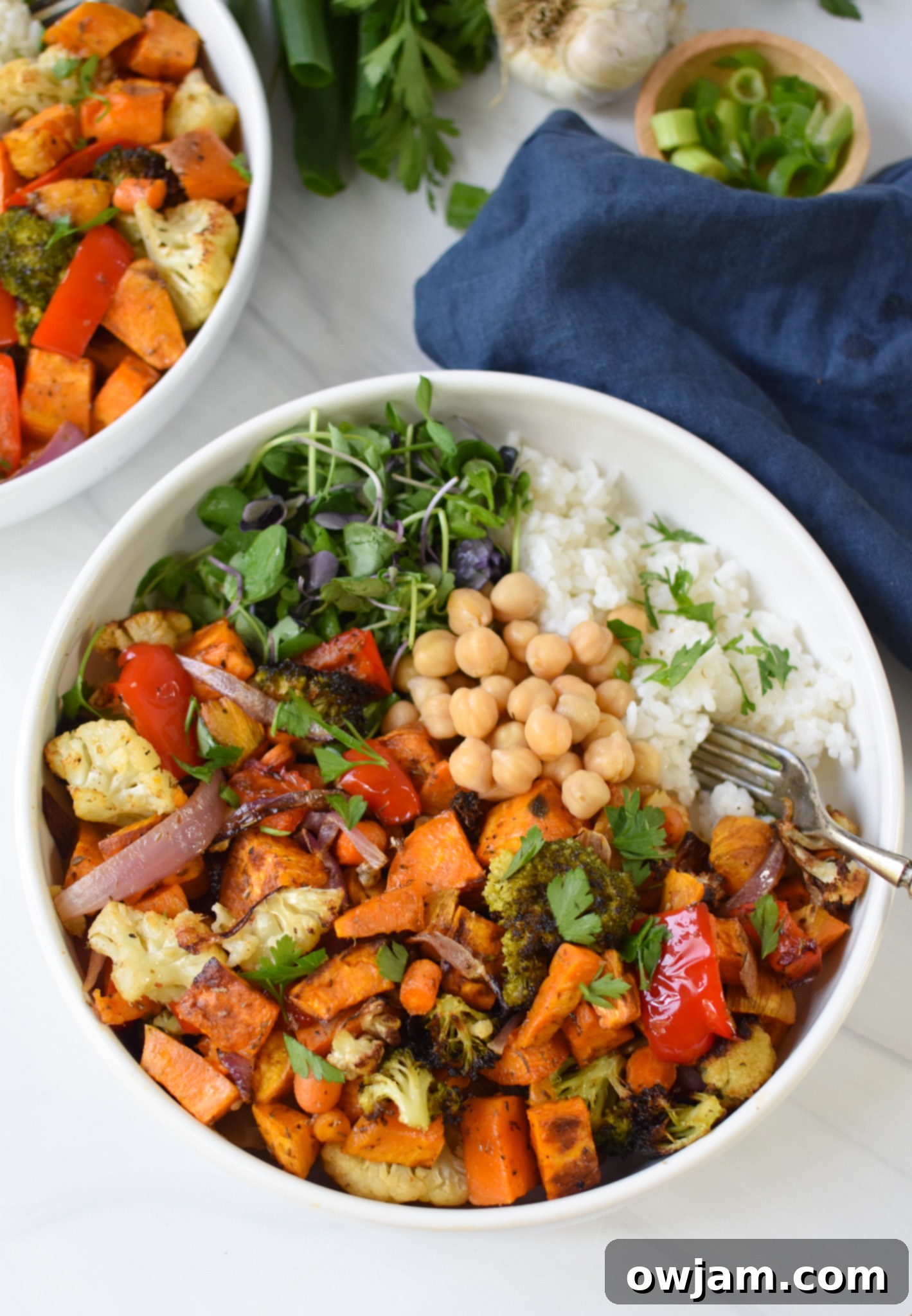 Sweet Potato Bowl showcasing roasted chickpeas as a key component.