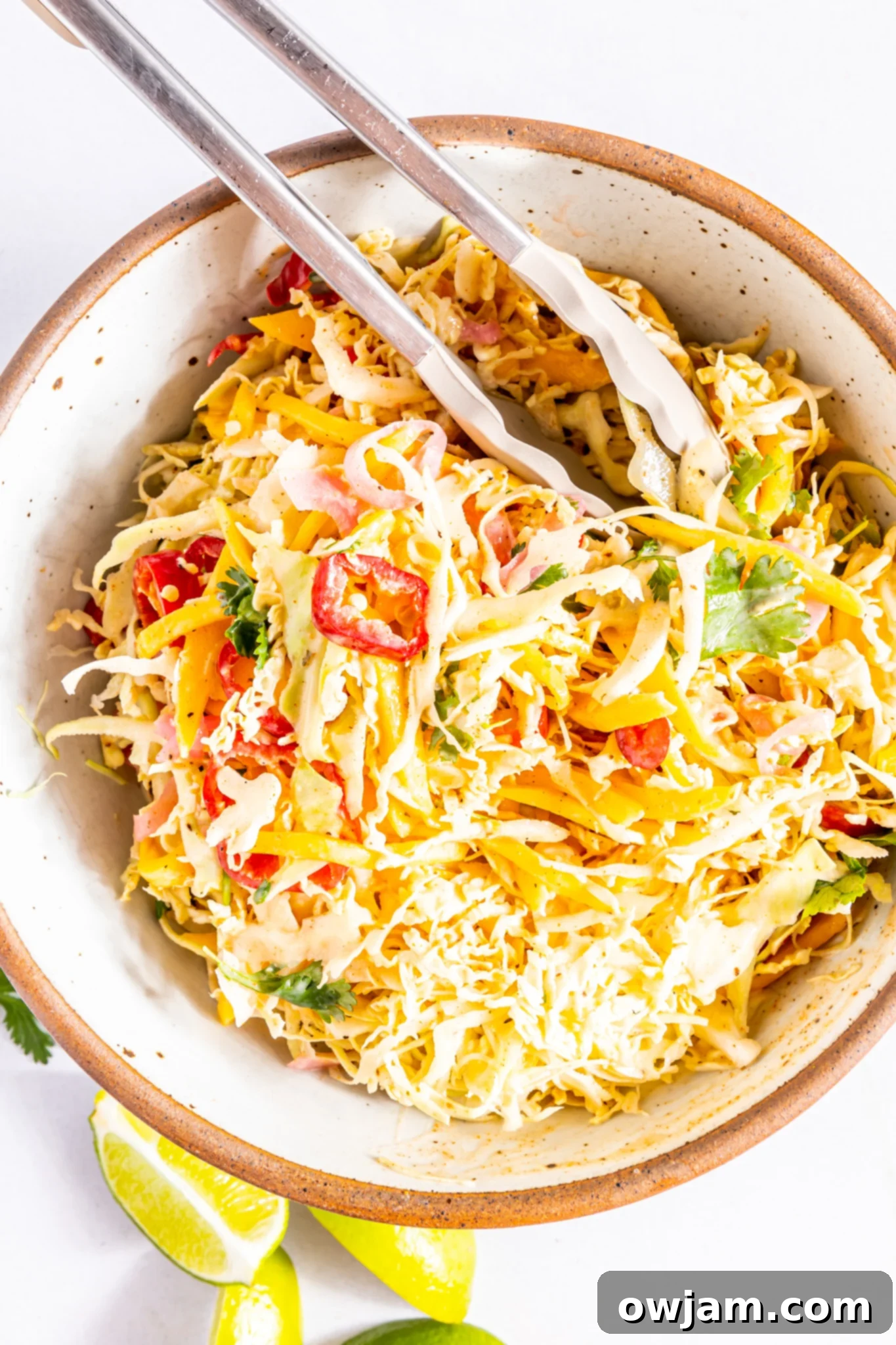 Vegan Caribbean Coleslaw Recipe ingredients in a bowl, ready to be served.