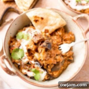 Easy Eggplant Curry in a white bowl