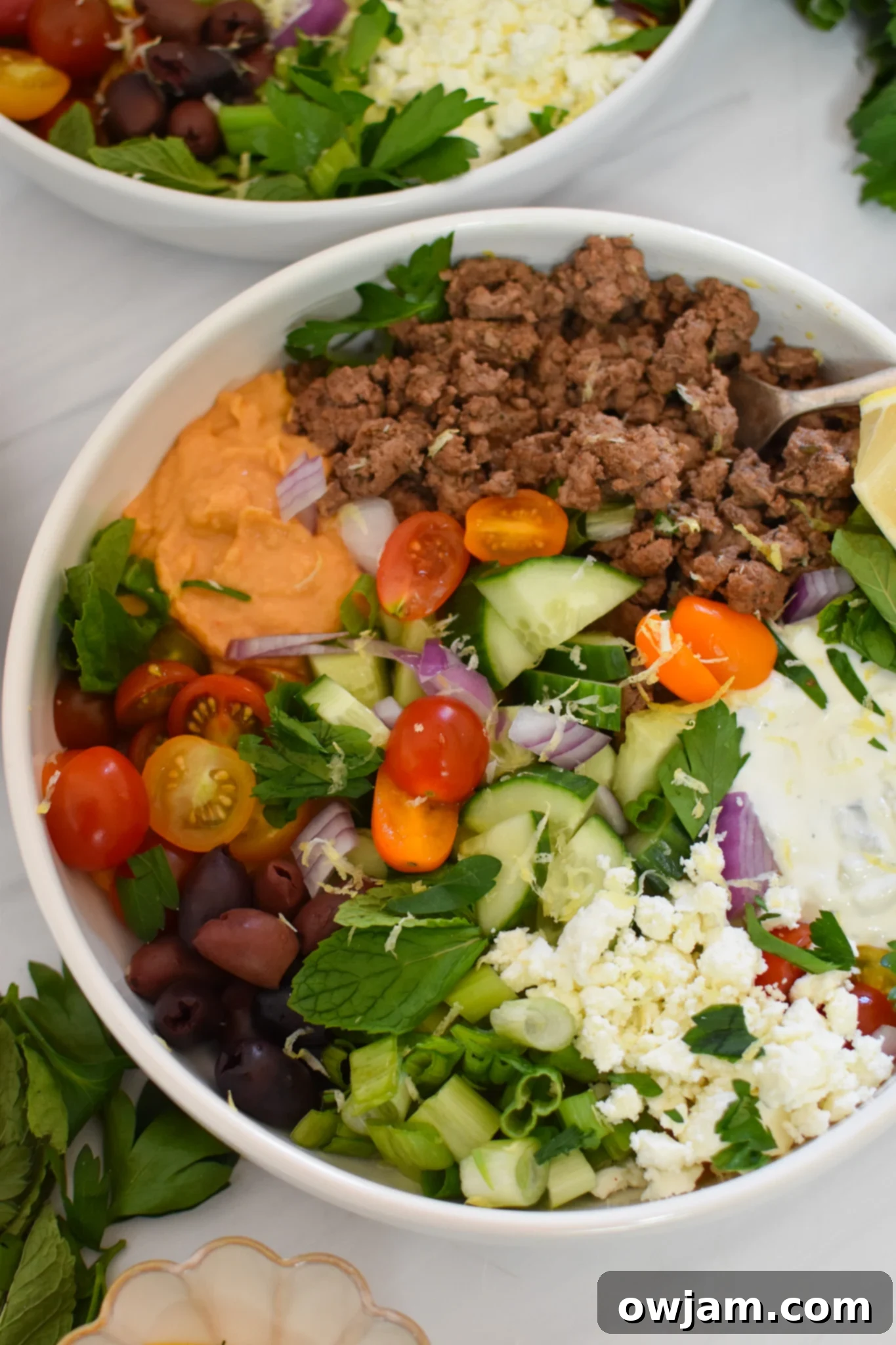 Minced Lamb Recipe hummus bowl.