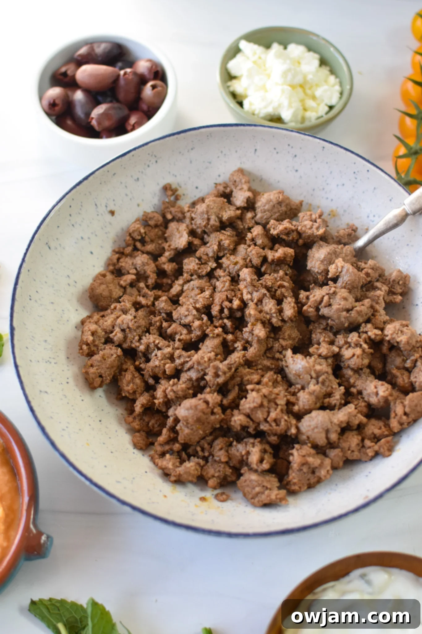 Minced Lamb Recipe meat in a bowl. 