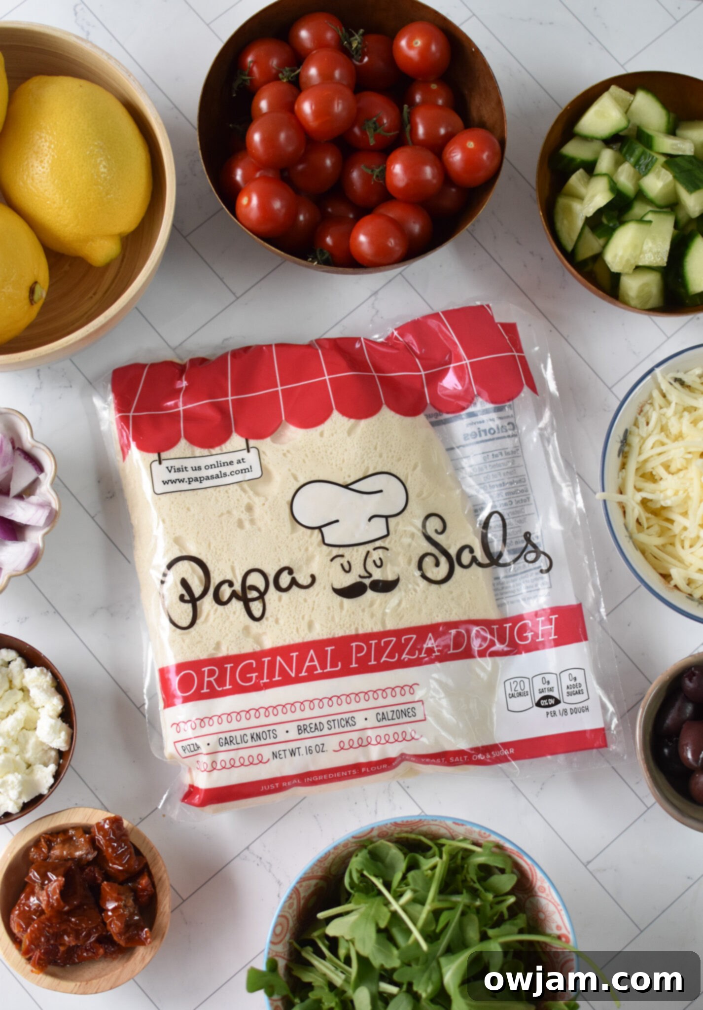 Greek Pizza ingredients.