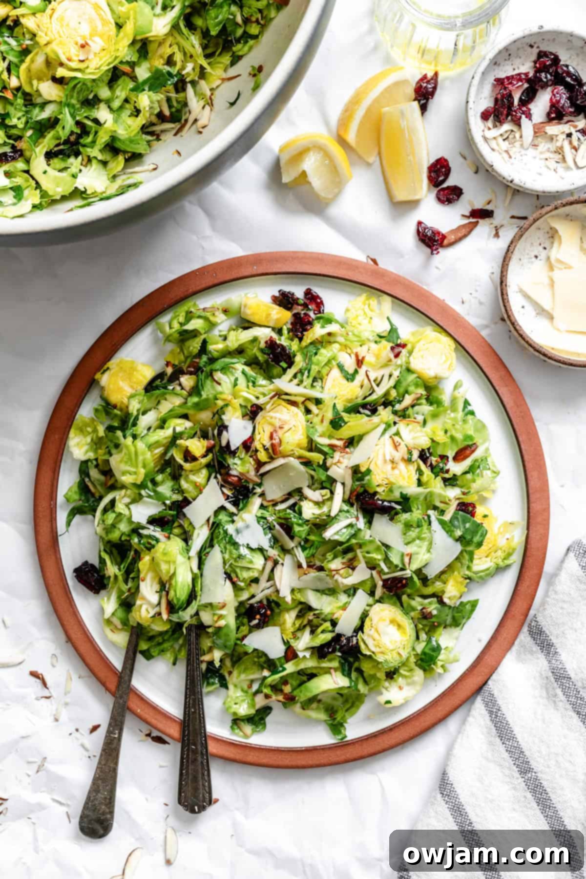 Brussels Sprout Slaw on a plate with forks