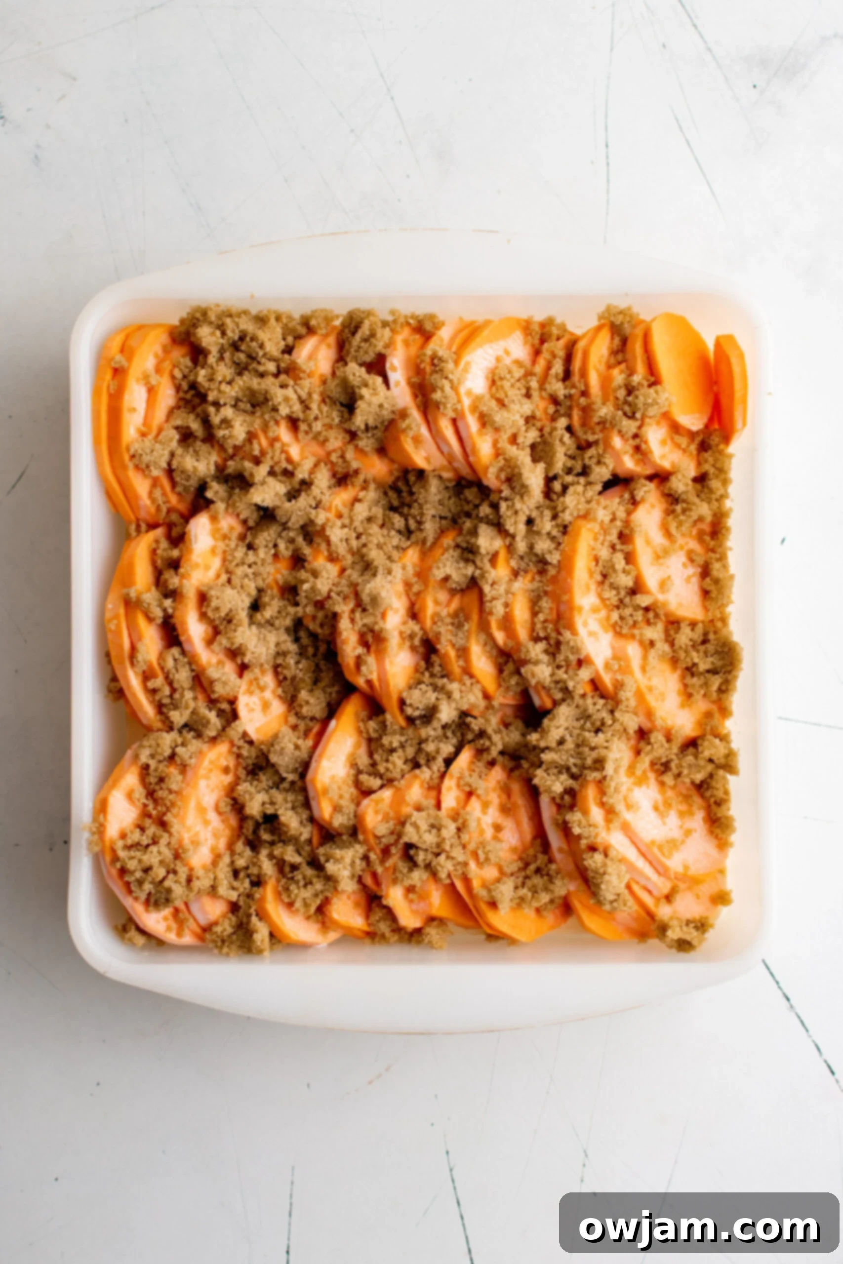 Effortless Sweet Potato Bake 6 Easy Scalloped Sweet Potatoes with brown sugar.