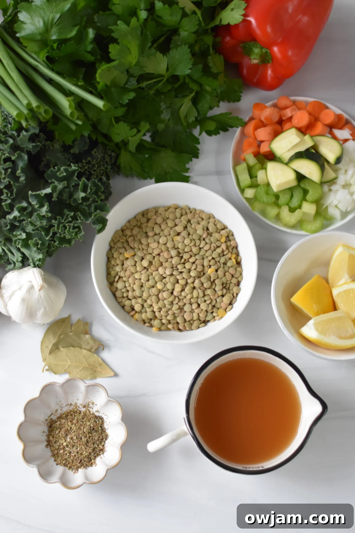 Tuscan Lentil Soup 3 Italian Style Lentil Soup ingredients.