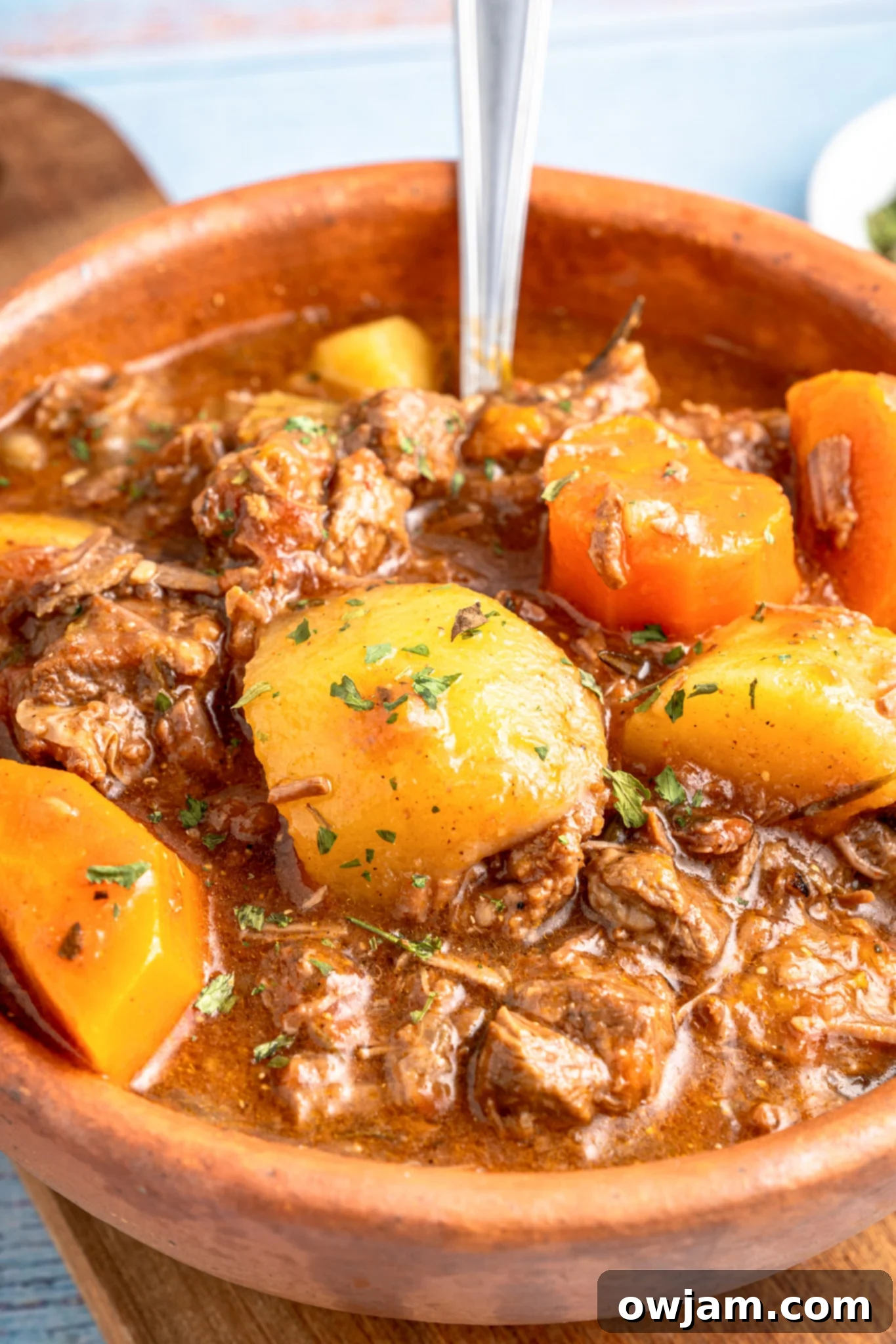 Crock Pot Beef Stew beef stew in a bowl.