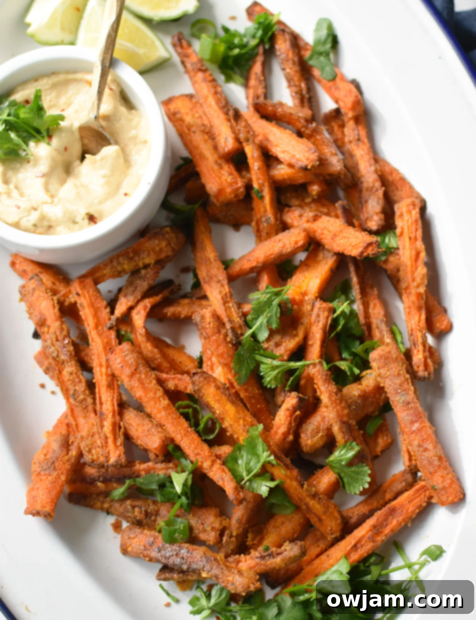 Roasted Carrot Fries 4 A bowl of freshly baked Oven Baked Carrot Fries, garnished with parsley.