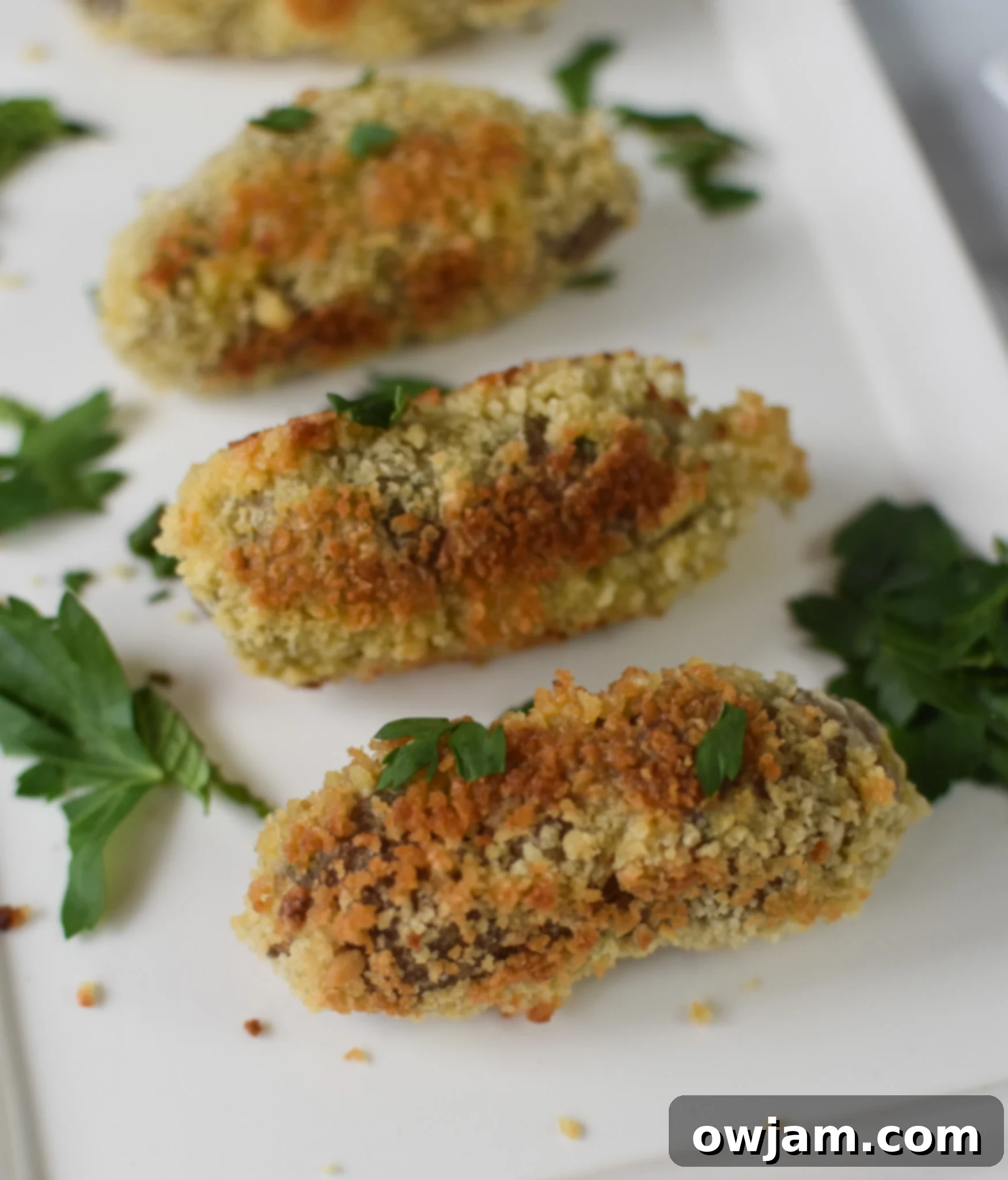 Crispy Lamb Bites 2 Lamb Croquettes on a white plate.