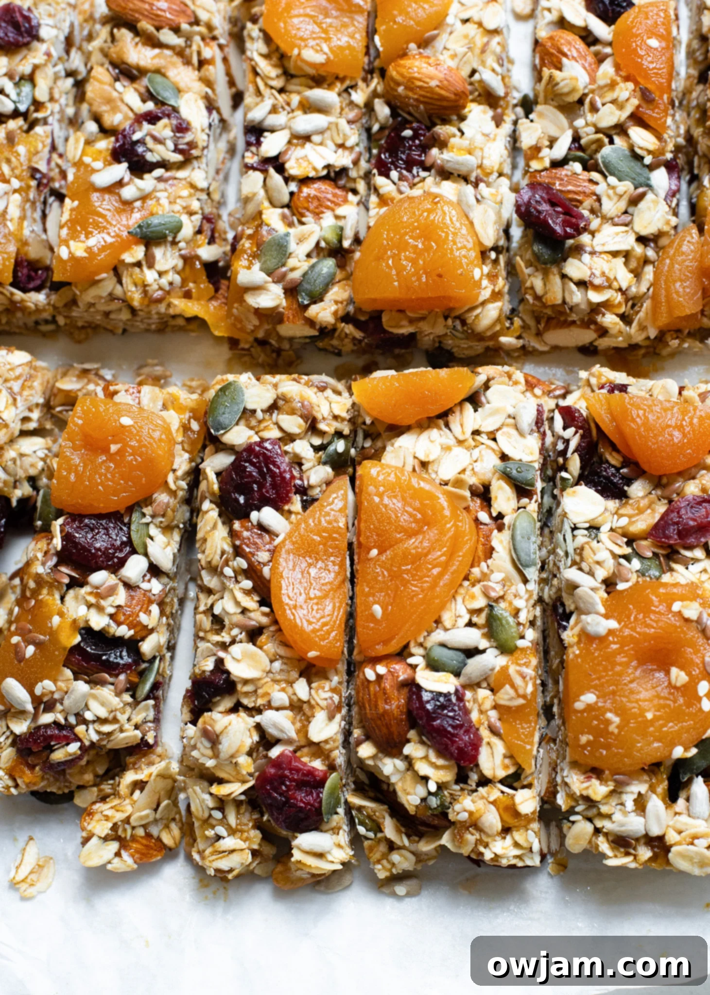 Effortless Date Granola Bars 11 Easy Date Granola Bars cut into bars and arranged neatly.